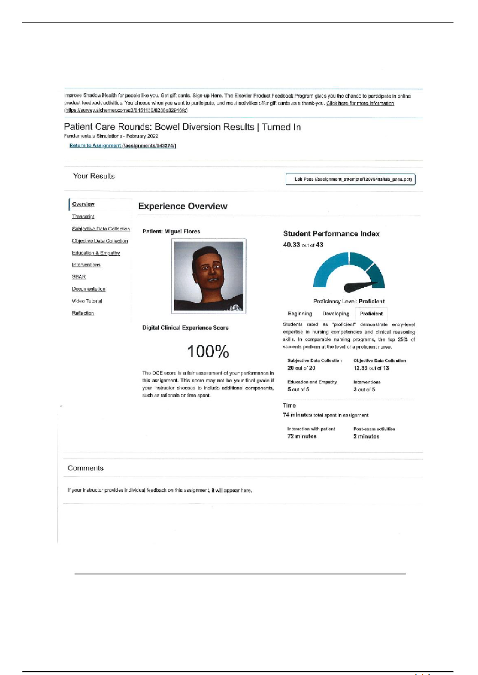 Summary Patient Care Rounds, Bowel Diversion Results (Miguel Flores) Solved! 2026