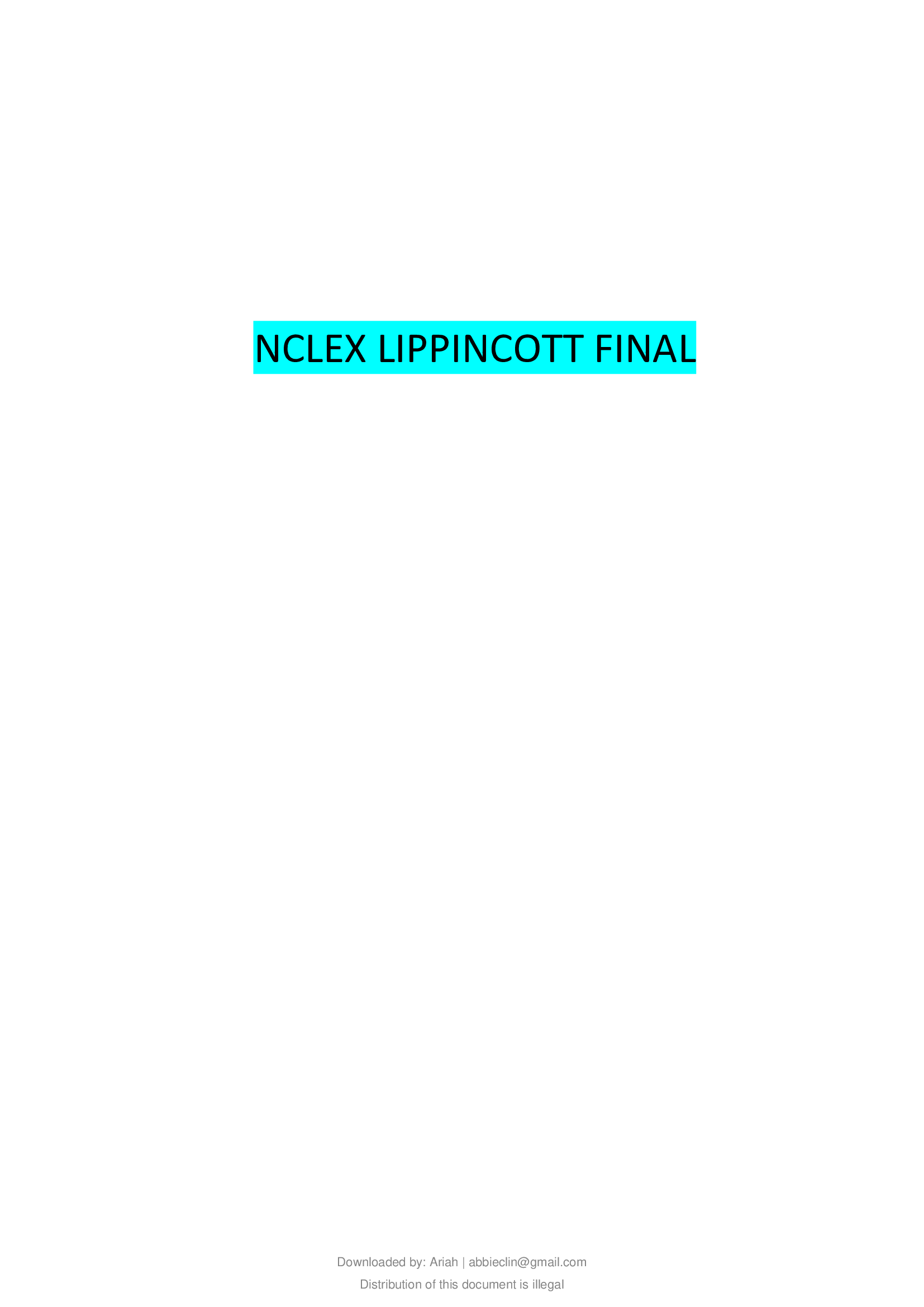 NCLEX LIPPINCOTT FINAL EXAM 2O22