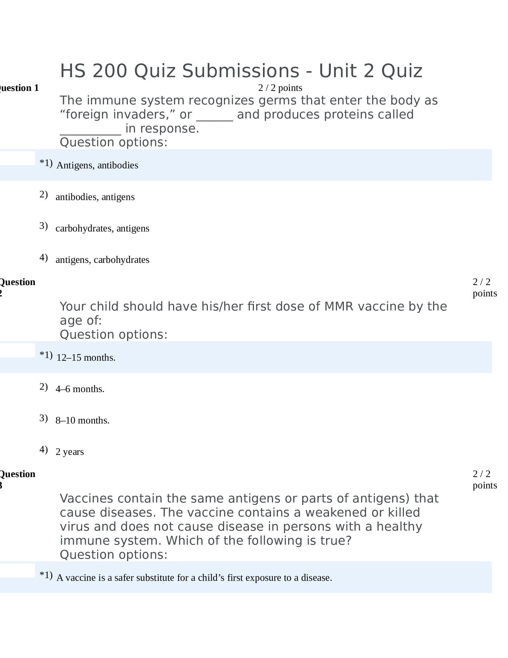 Purdue University-MEDICAL HS200, HS 200 Quiz Submissions - Unit 2 Quiz answered