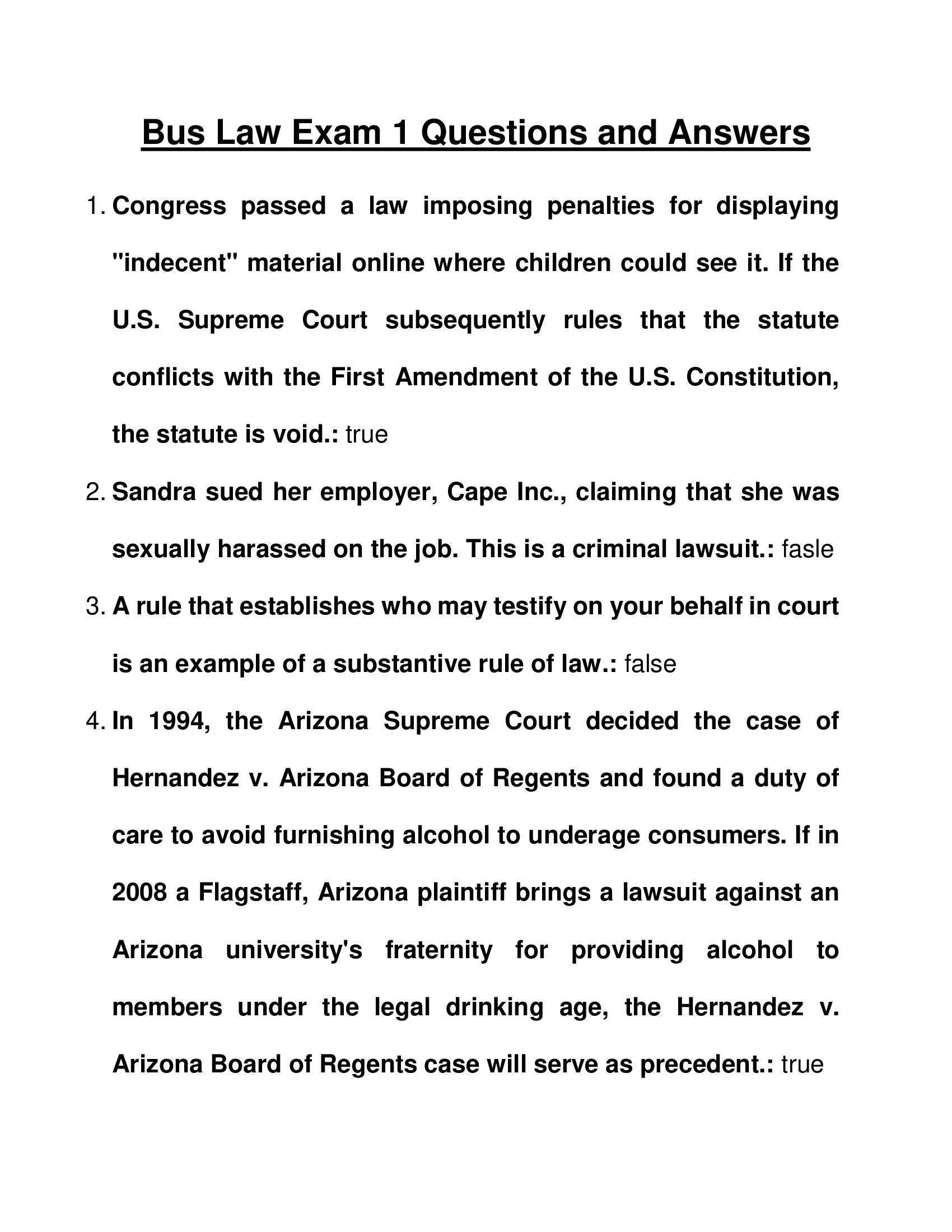 Bus Law Exam 1 Questions and Answers 2023