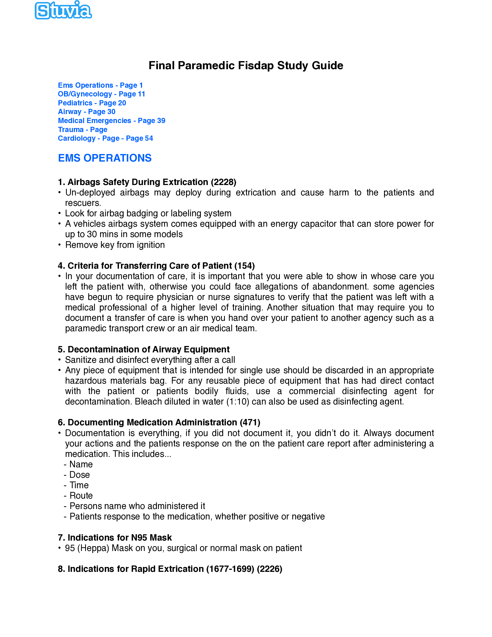 Summary Final Paramedic FISDAP Complete Study Guide