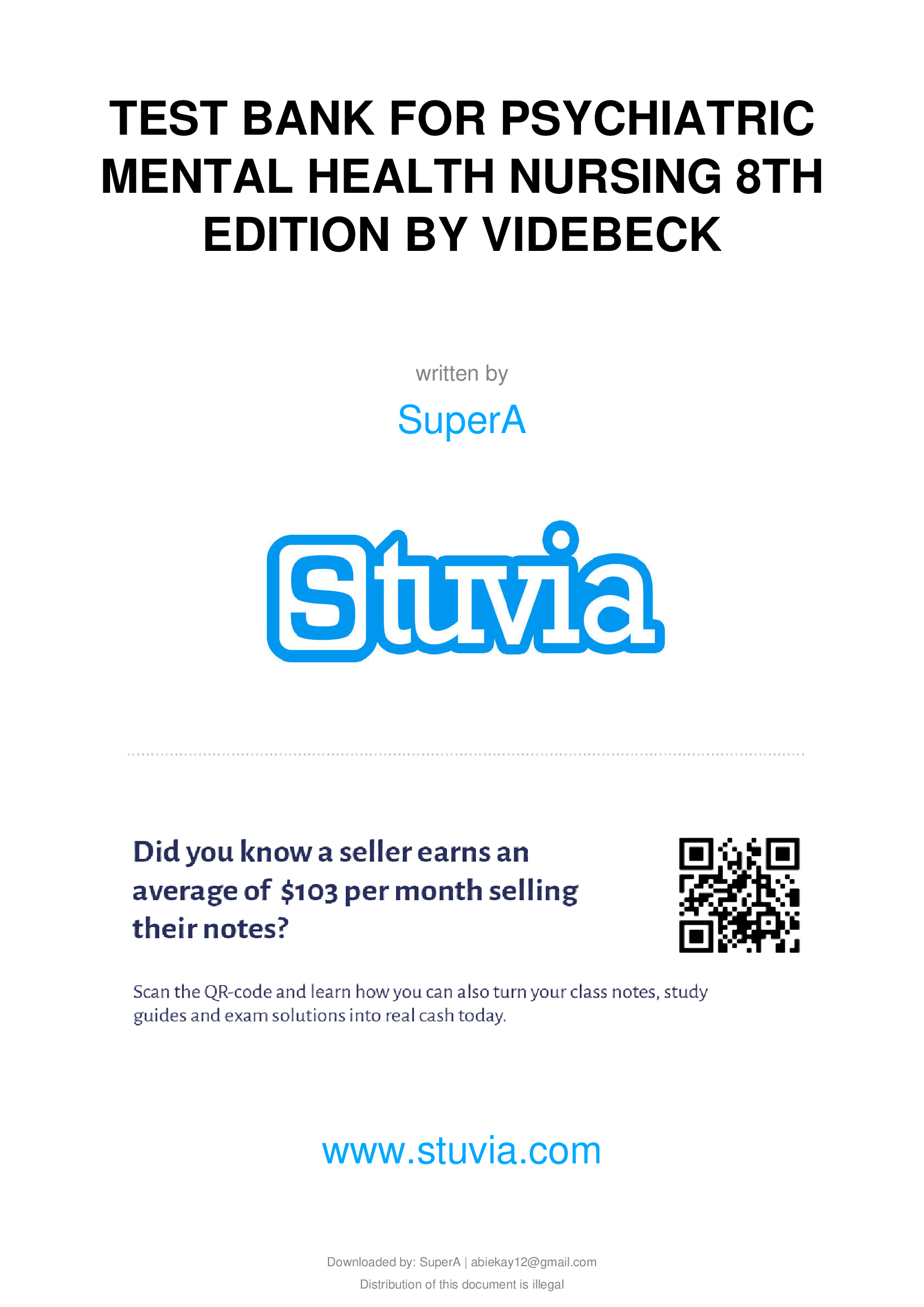 Test Bank for Psychiatric-Mental Health Nursing (8th Edition) by Videbeck | Complete & Verified | All Chapters Included