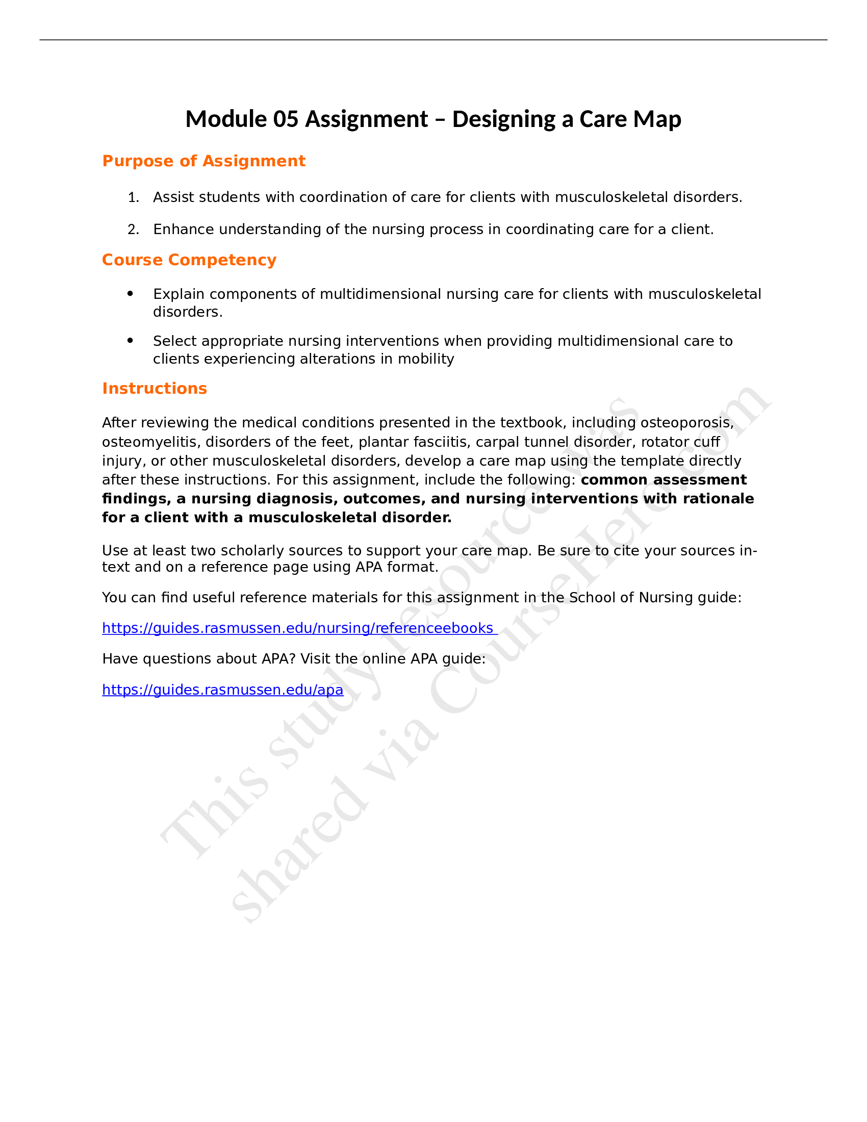 NUR 2356 MODULE 05 ASSIGNMENT-DESIGNING A CARE MAP