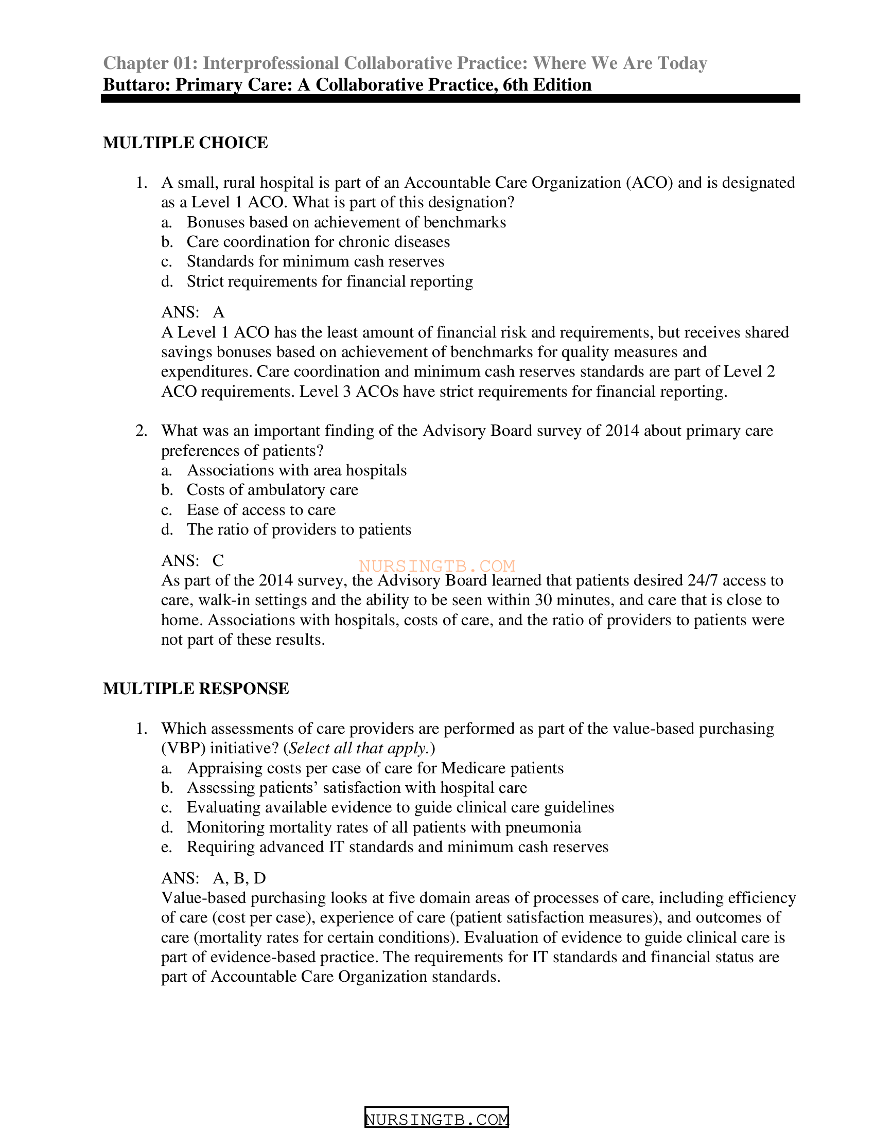 Test Bank Primary Care Interprofessional Collaborative Practice 6th Edition by Terry Mahan Buttaro