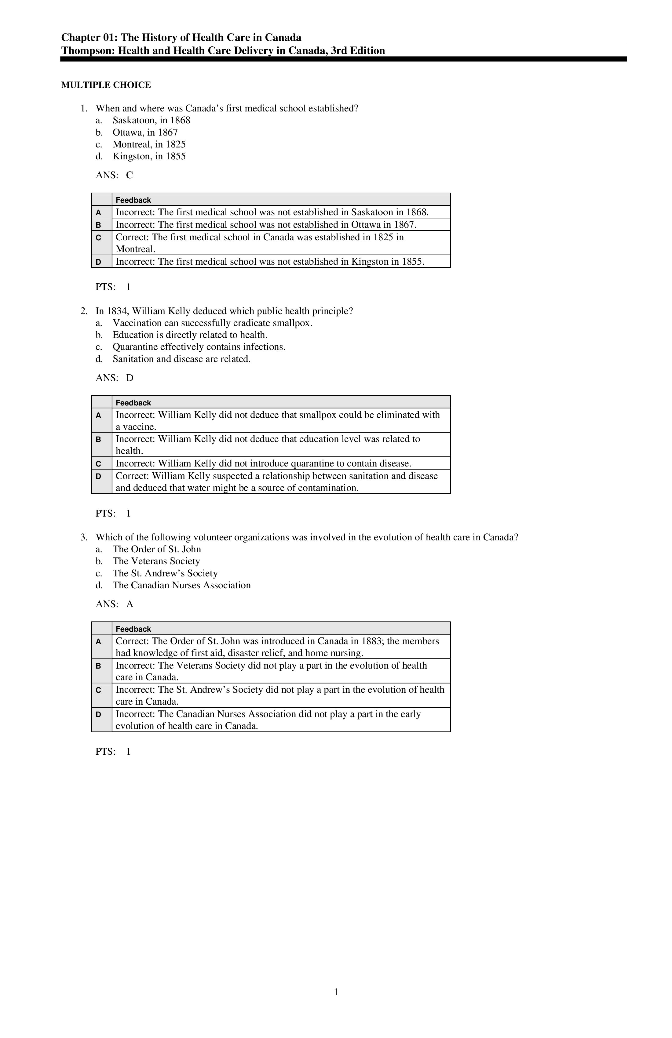 Test Bank for Health and Health Care Delivery in Canada 3rd Edition by Thompson