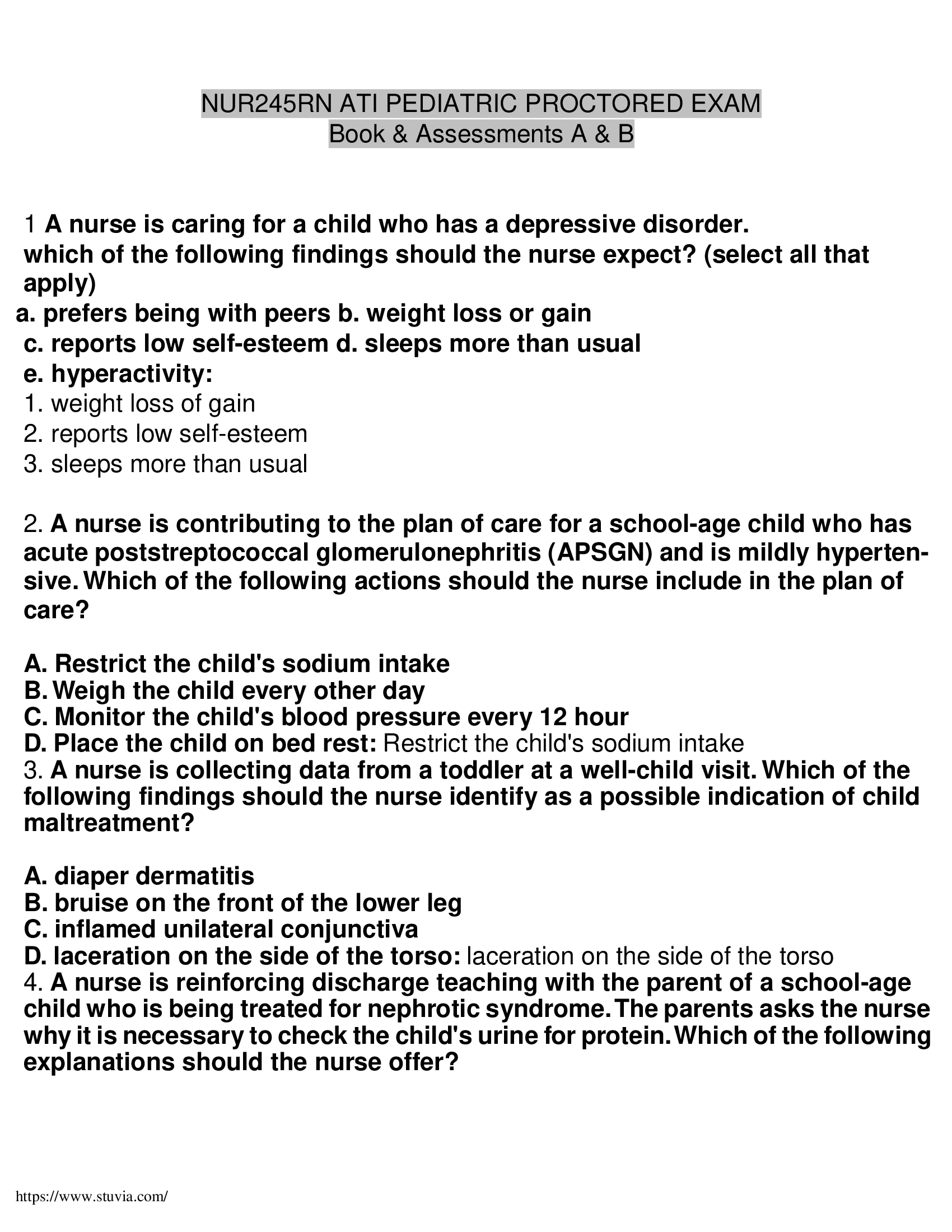 NUR245RN ATI Pediatric Proctored Exam Book & Assessments A & B