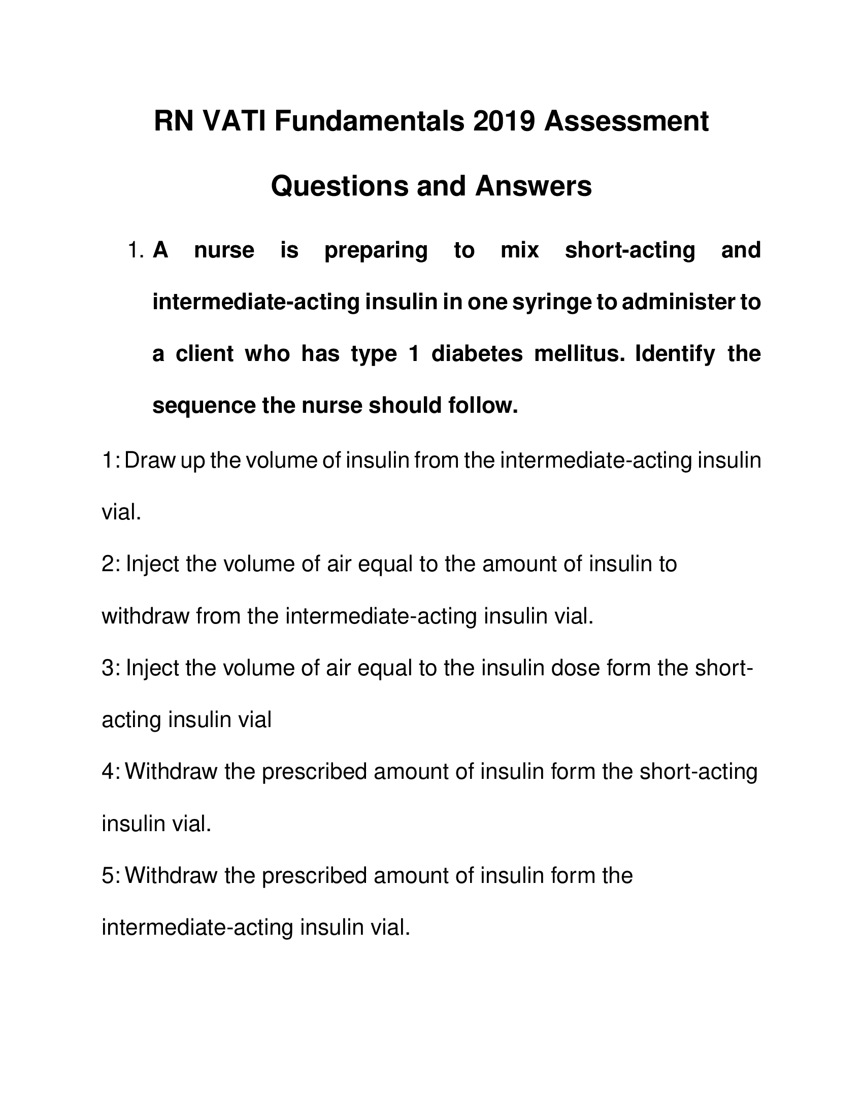 RN VATI Fundamentals 2019 Assessment Questions and Answers