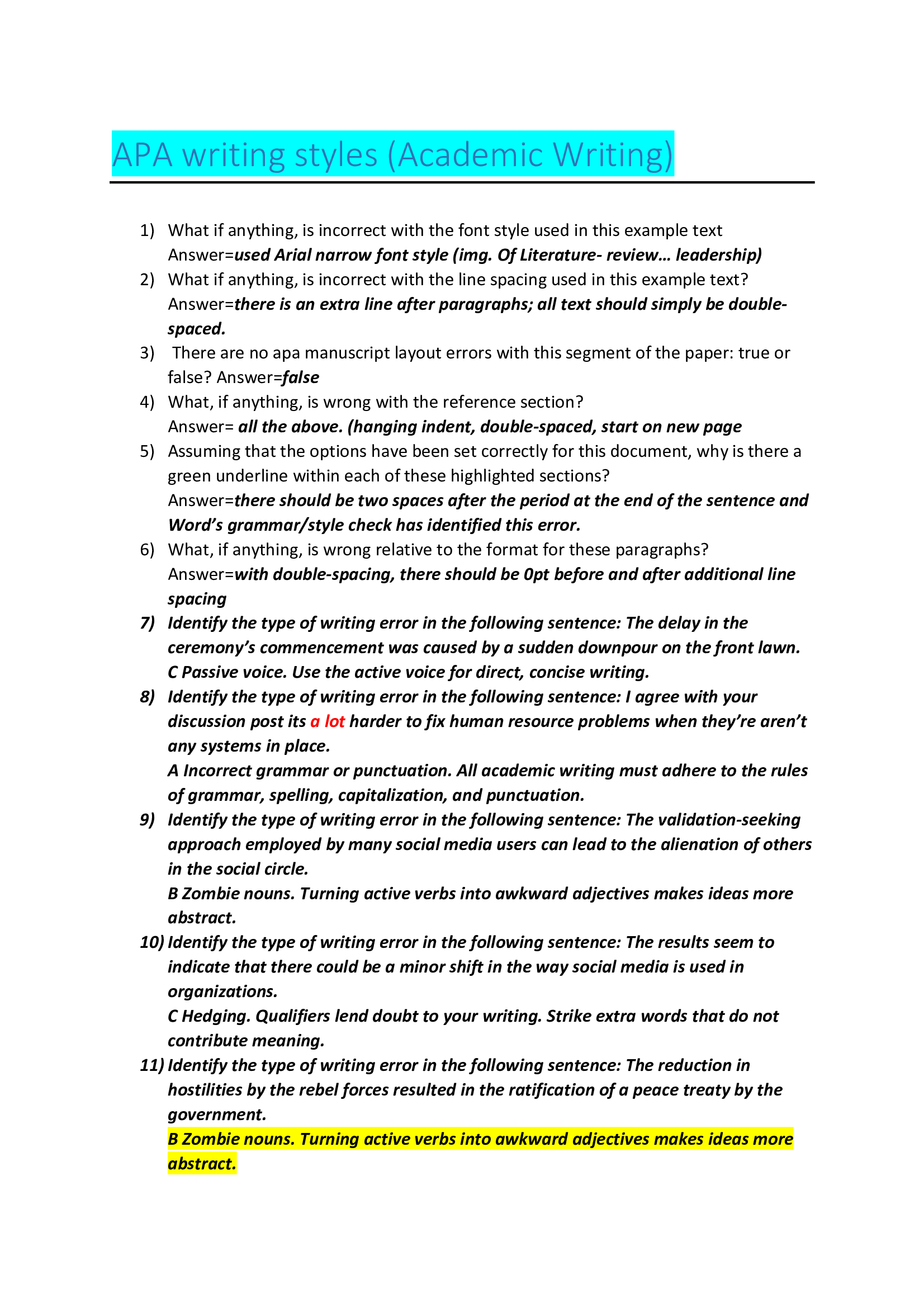 APA writing styles (Academic Writing) Exam Review 2026