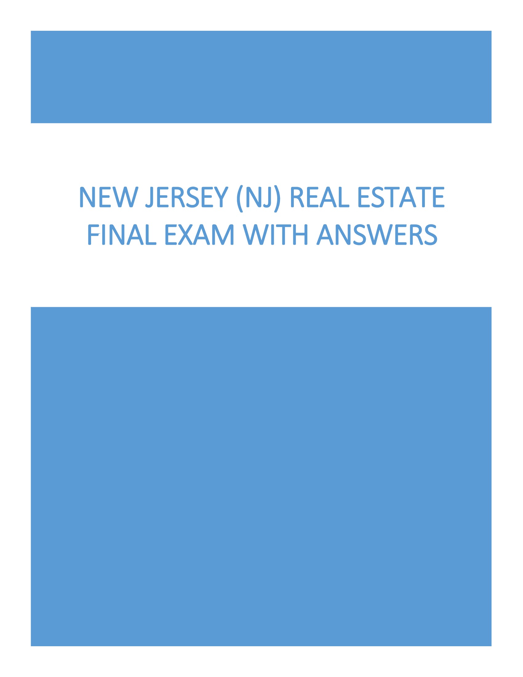NEW JERSEY (NJ) Real Estate Final Exam with Answers 2023