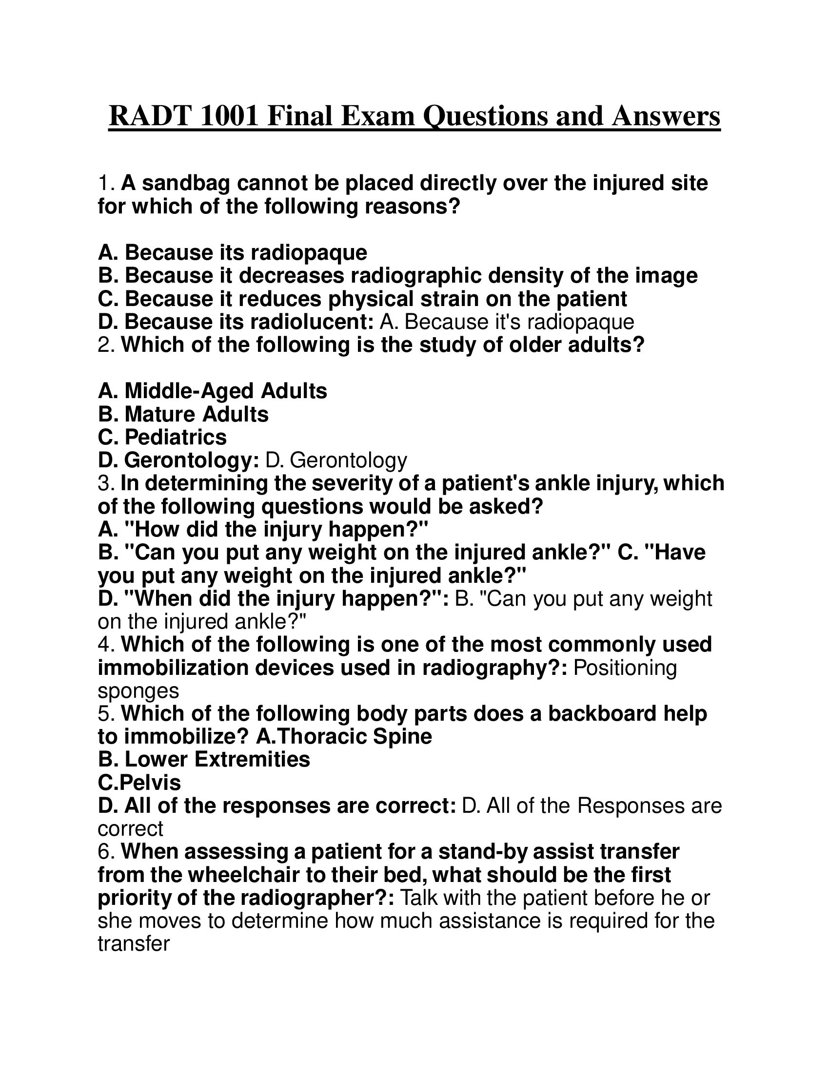 RADT 1001 Final Exam Questions and Answers 2024