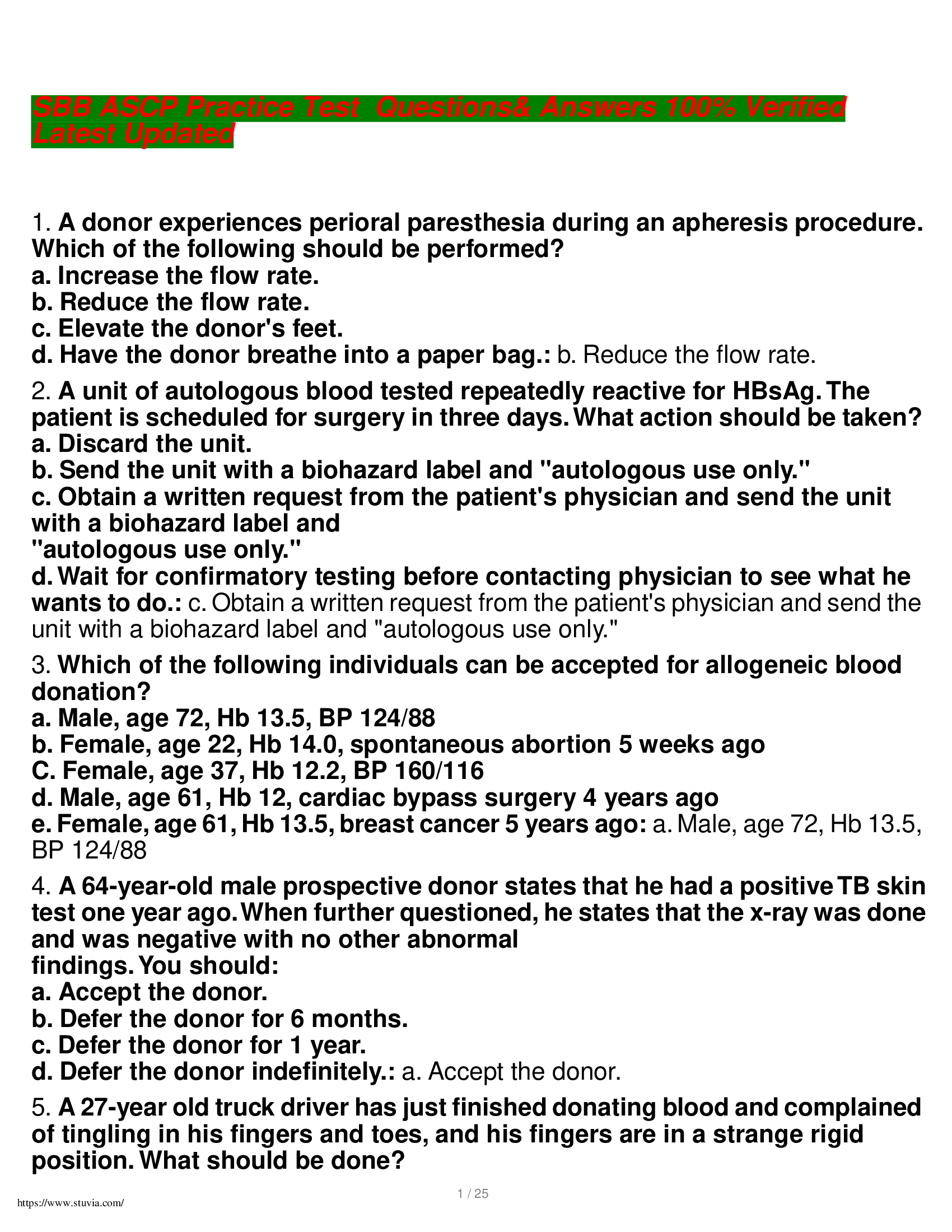 SBB ASCP Practice Test  Questions& Answers 100% Verified Latest Updated