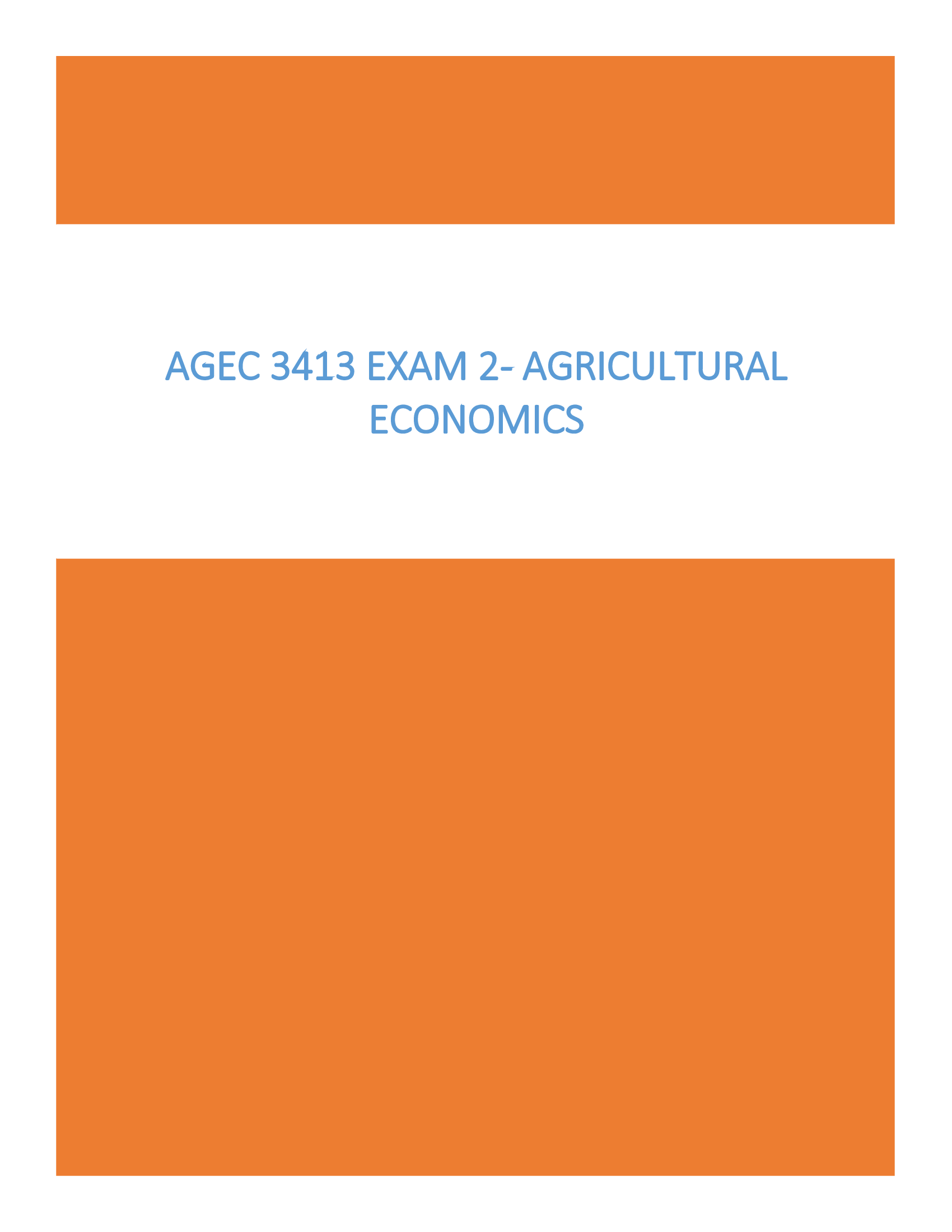 AGEC 3413 Exam 2 - Agricultural Economics Questions and Answers