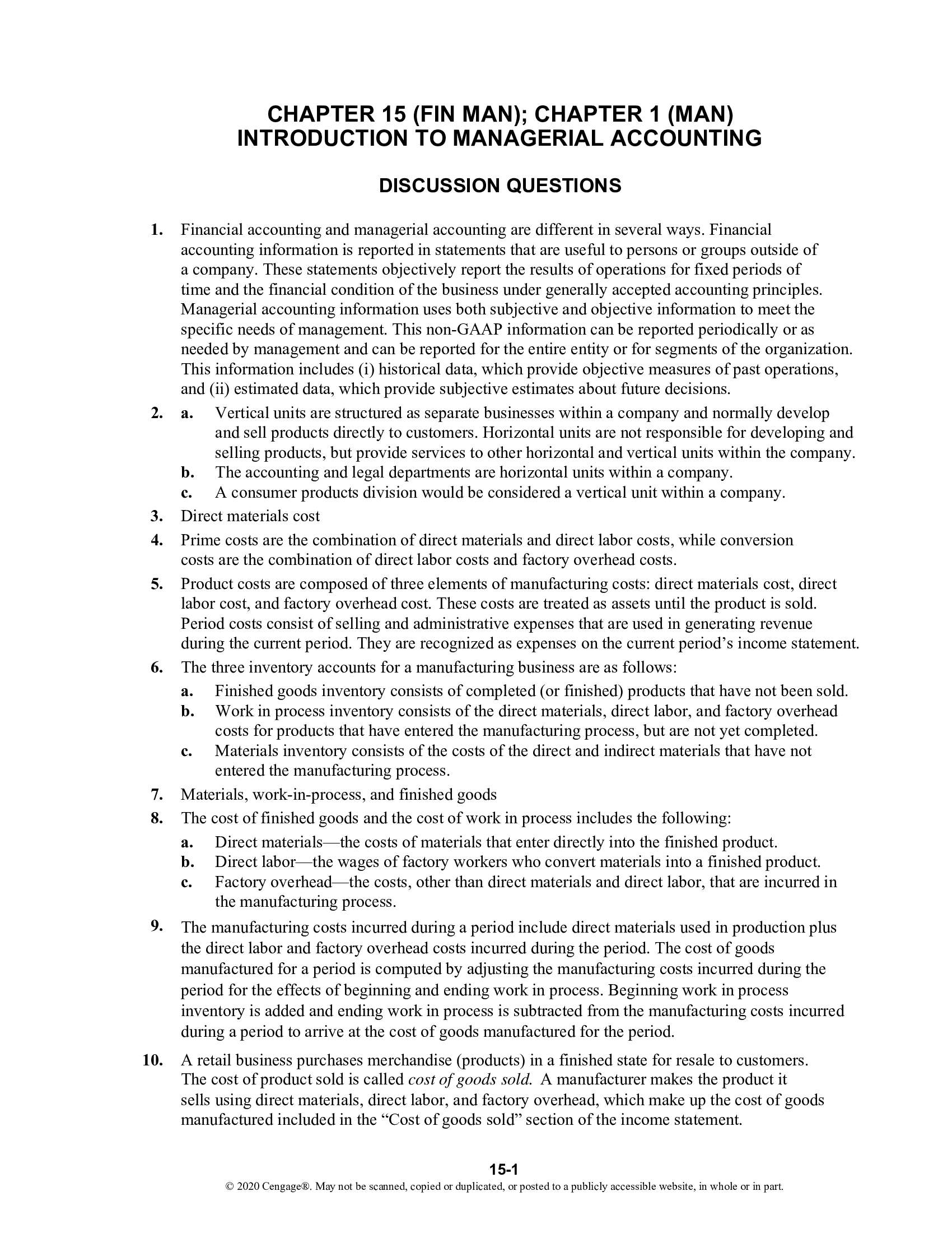 Solution Manual for Managerial Accounting 15th Edition by Warren