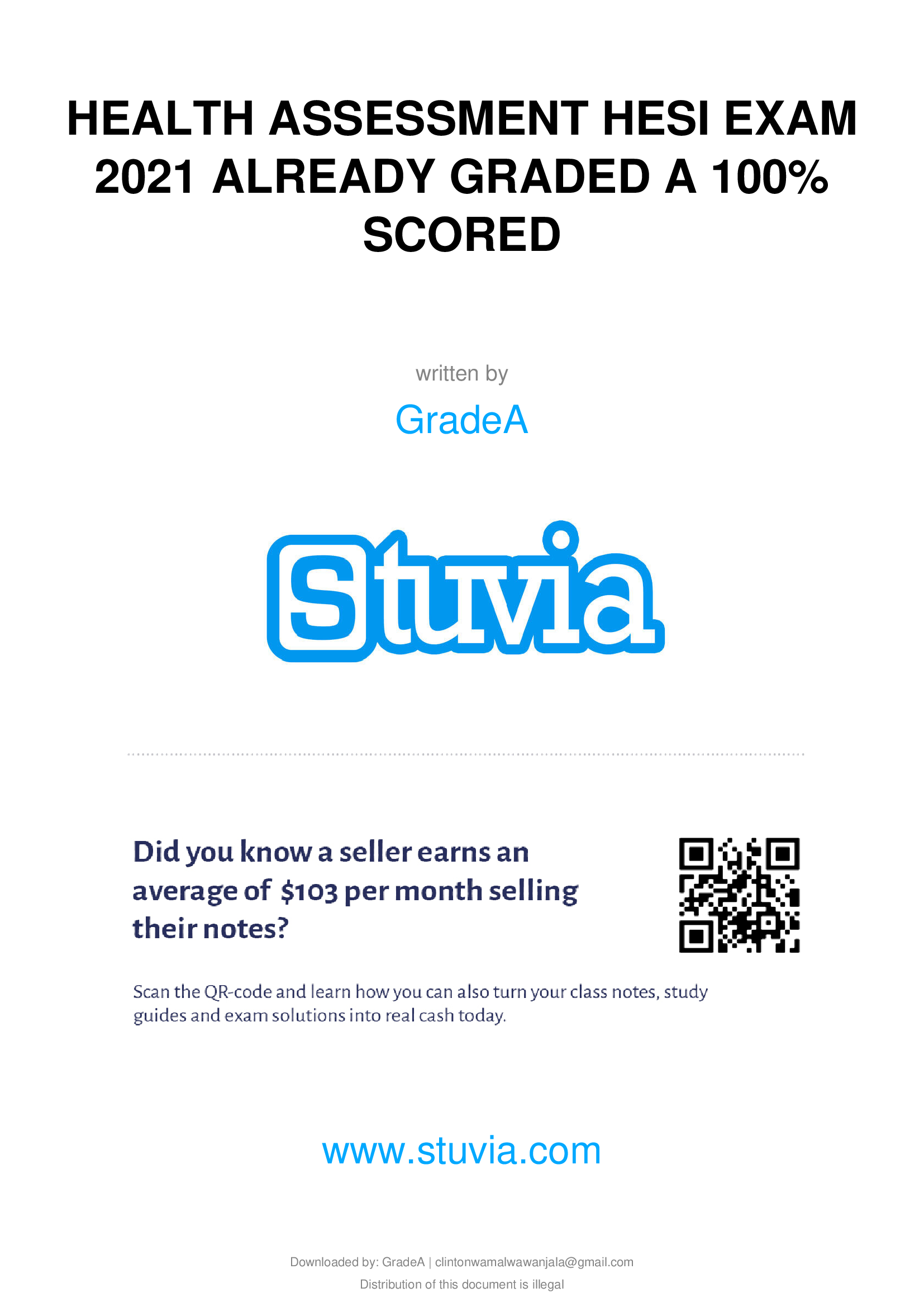 HEALTH ASSESSMENT HESI EXAM ALREADY GRADED A 100% SCORED