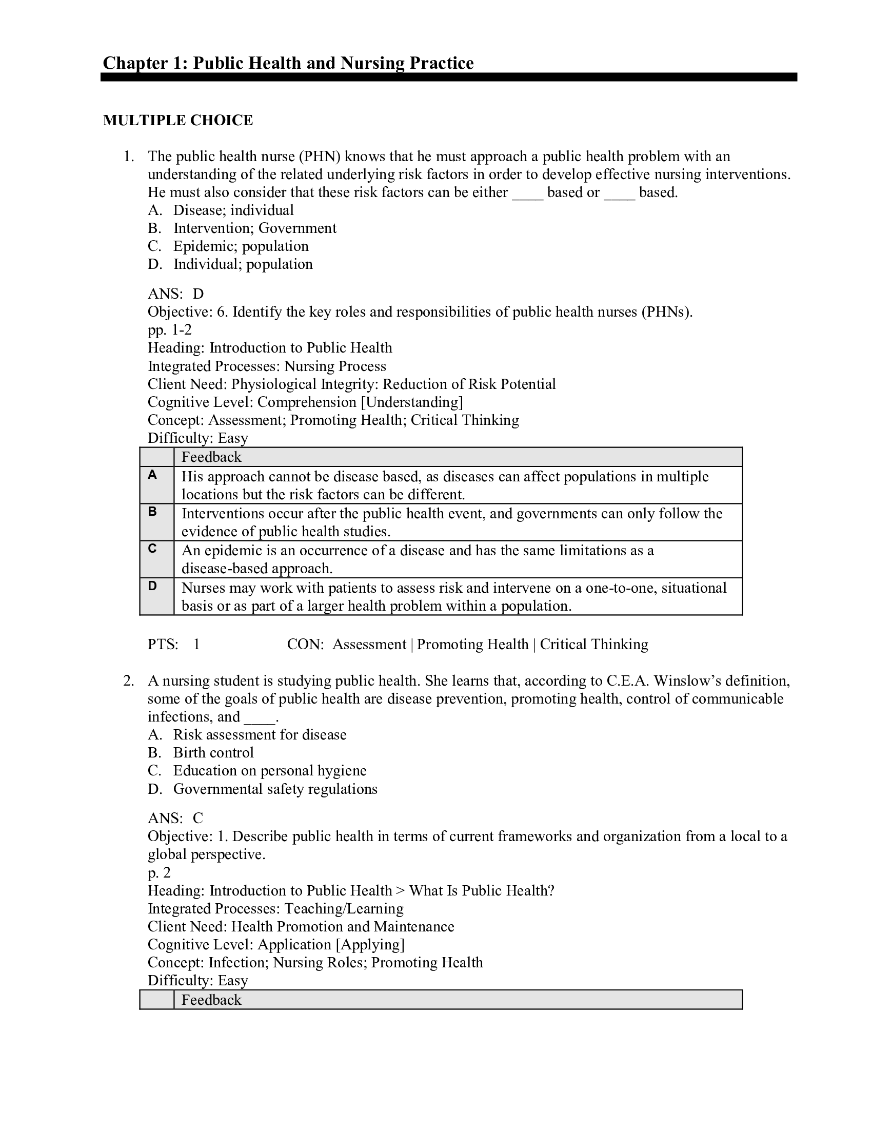 Test Bank for Public Health Science and Nursing Practice Caring For Populations by Savage