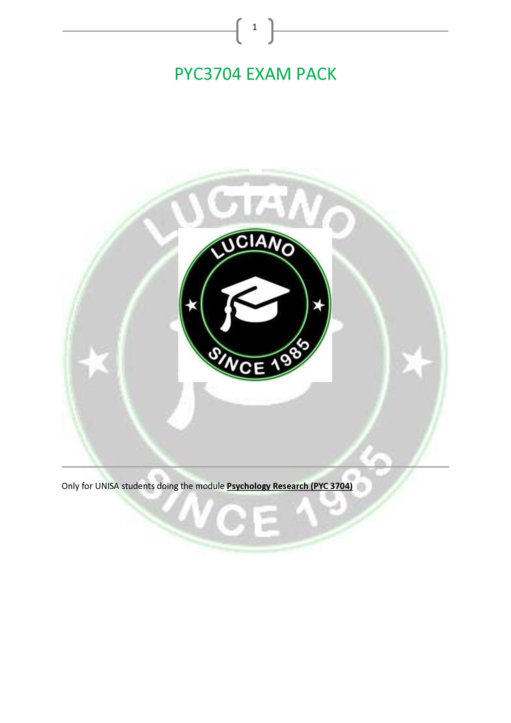 EXAMPACK FOR PSYCHOLOGY RESEARCH-PYC3704