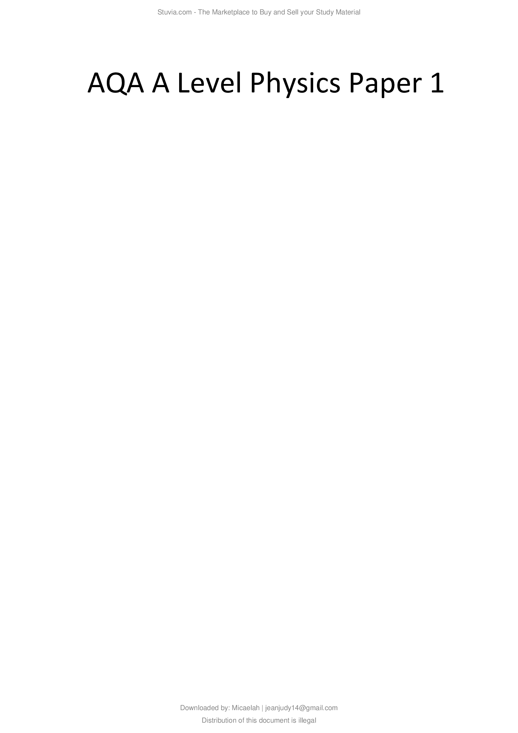 AQA A Level Physics Paper 1 2021 Question Paper