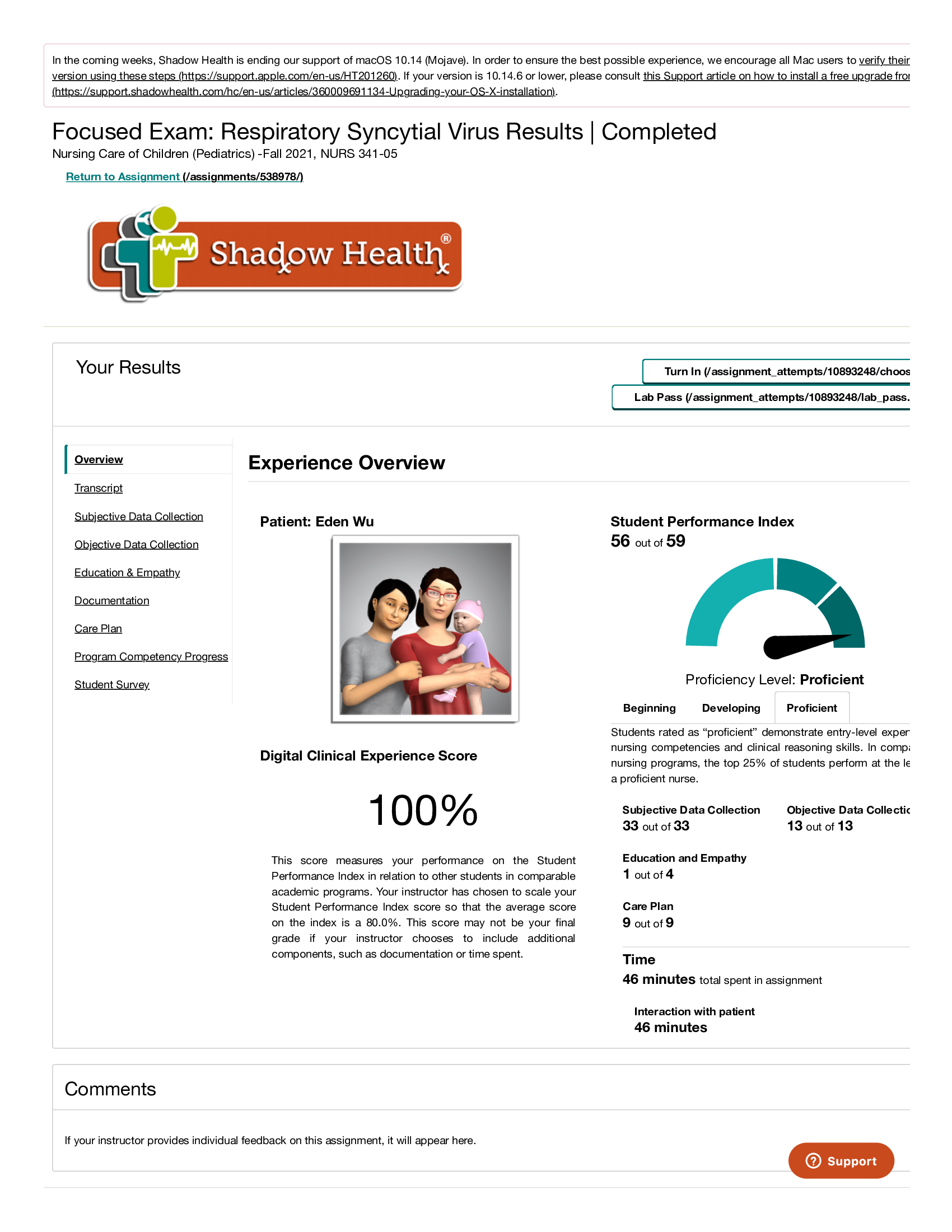 Focused Exam Respiratory Syncytial Virus Results Completed Shadow Health Patient Eden Wu