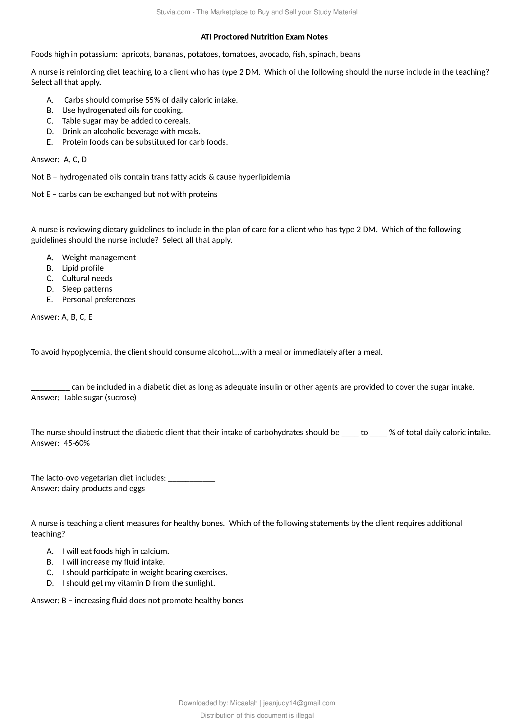 ATI Proctored Nutrition Exam Notes ( latest 2026) 100% verified