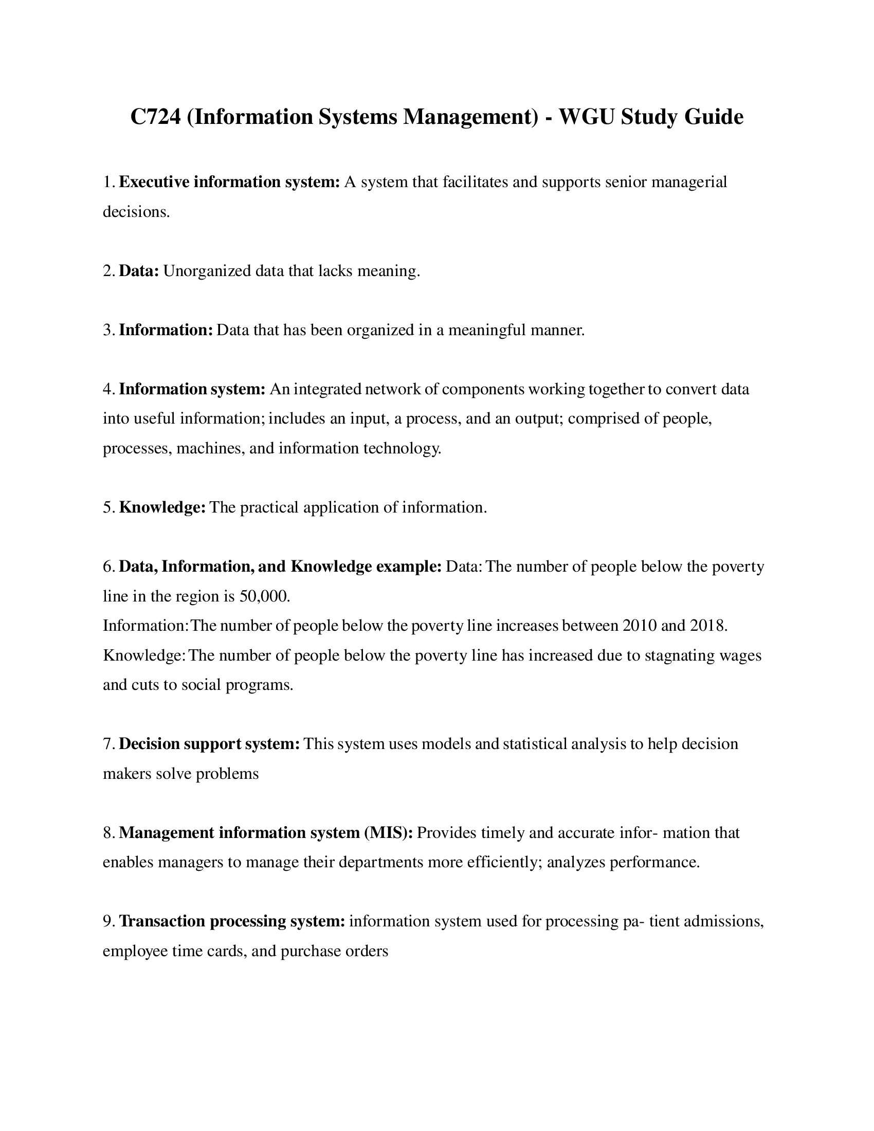 C724 (Information Systems Management) - WGU 2022 Study Guide