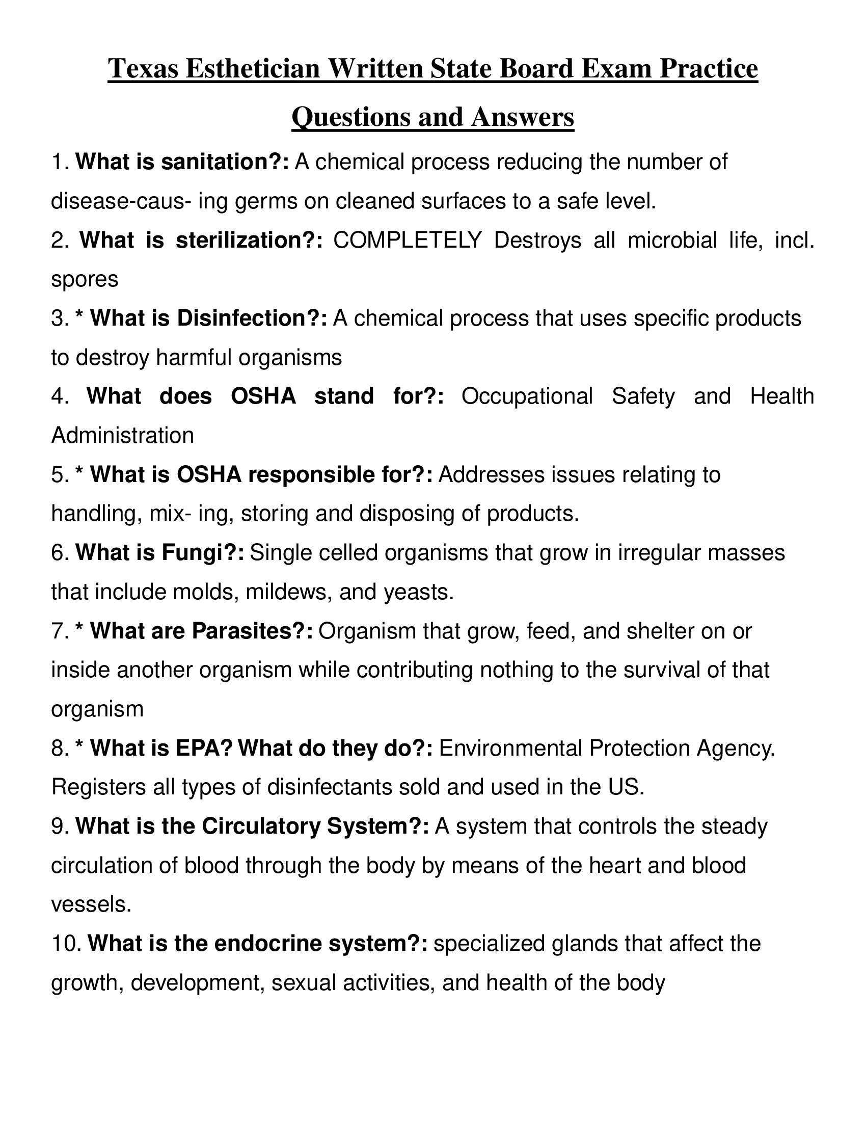 Texas Esthetician Written State Board Exam Practice Questions and Answers