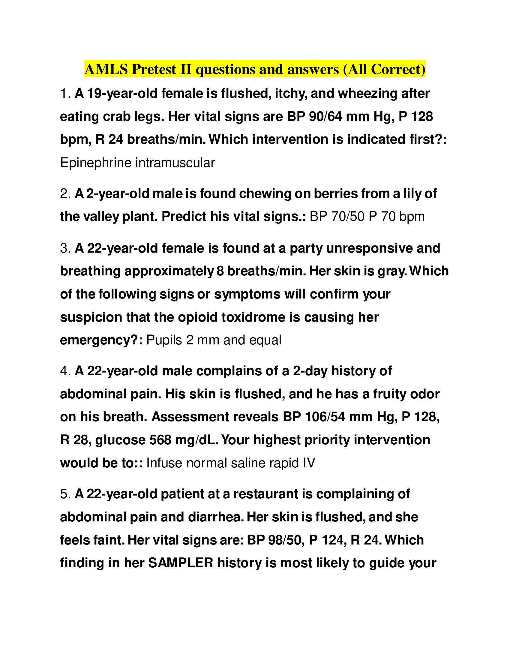 AMLS Pretest II questions and answers (All Correct) 2022