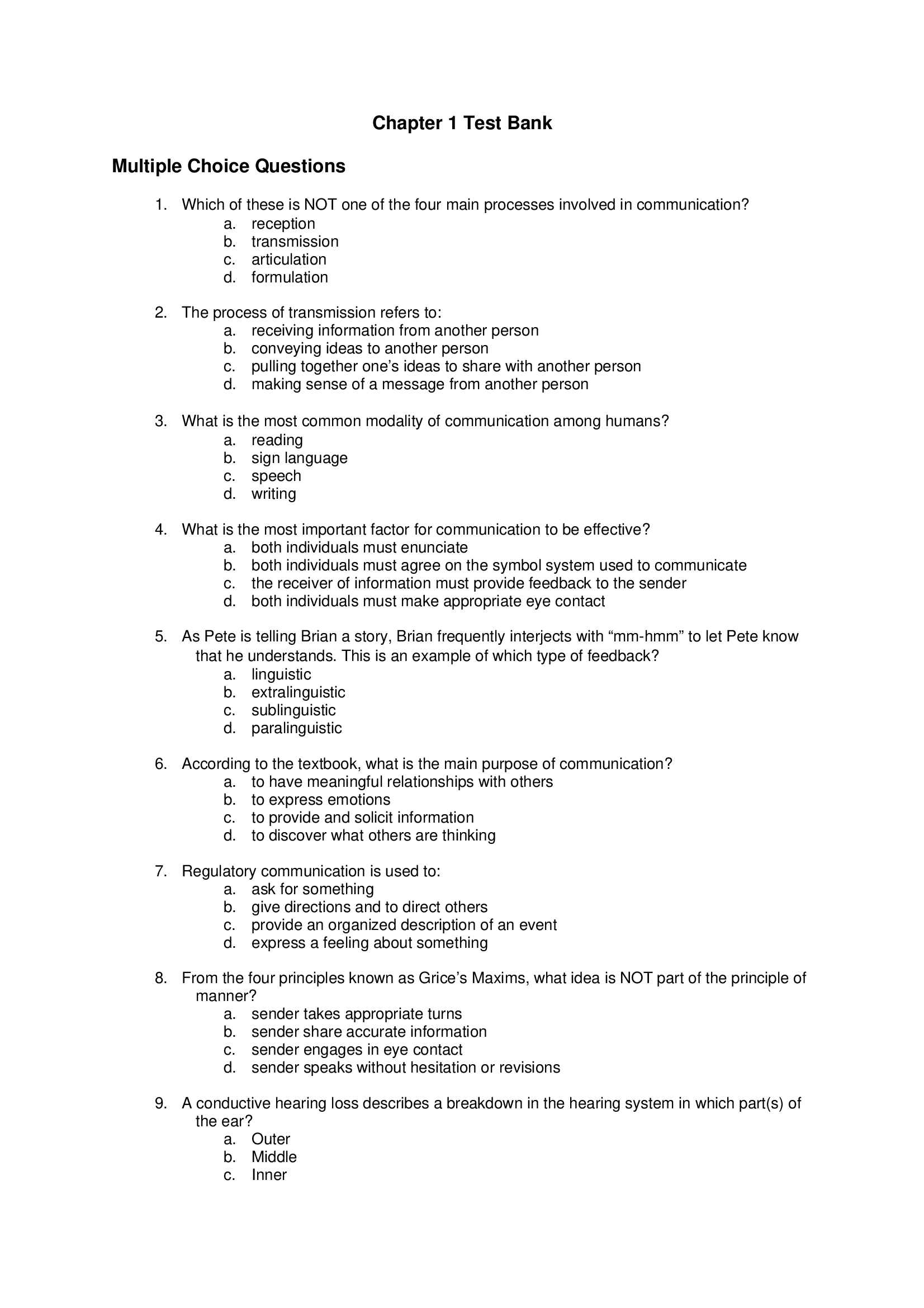 Complete Test Bank for Communication Sciences and Disorders (3rd Edition) by Justice