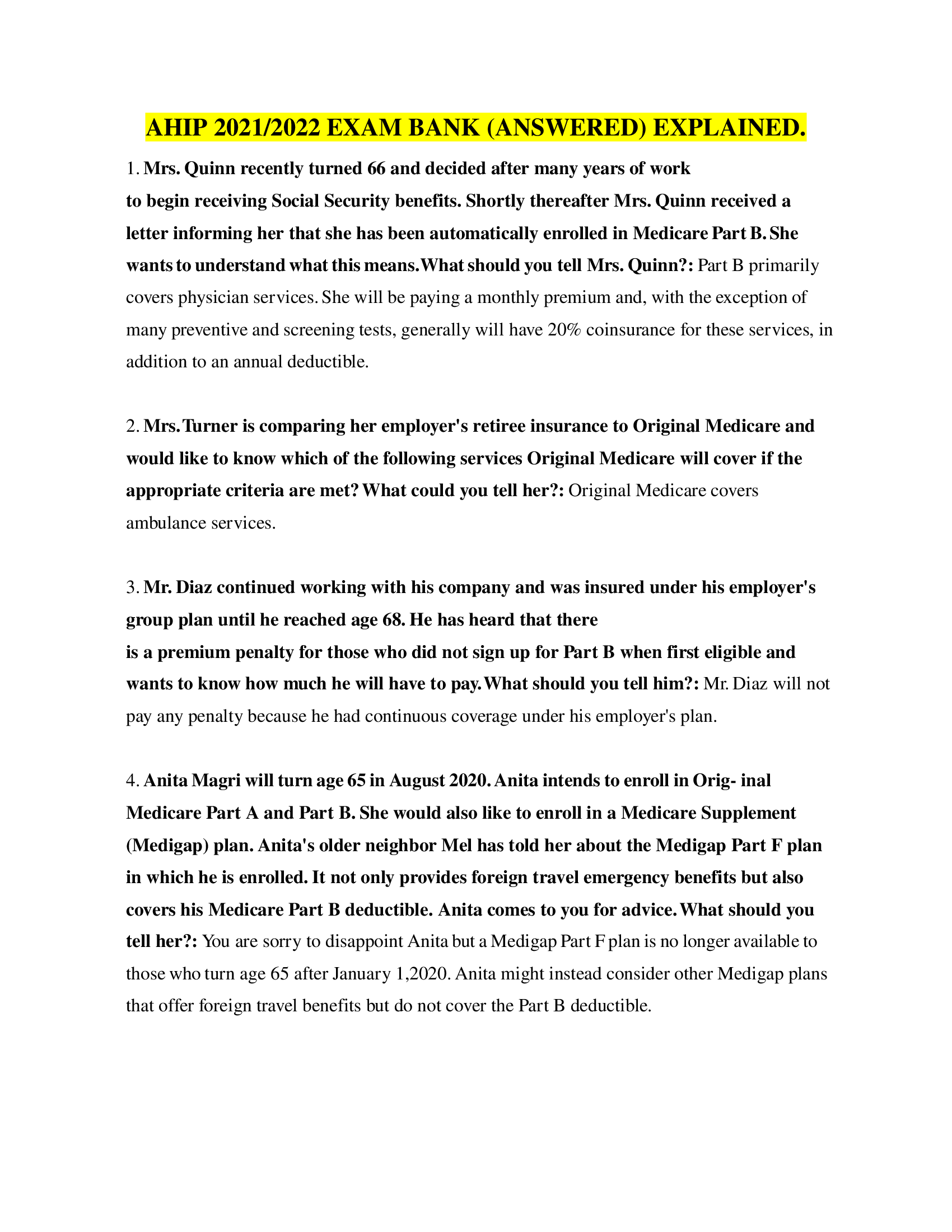 AHIP 2021, 2022 Exam bank (answered) Elaborated.