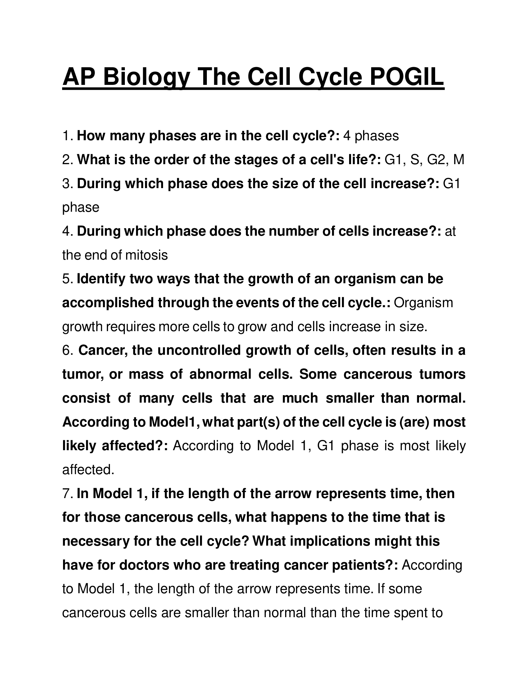 AP Biology The Cell Cycle POGIL