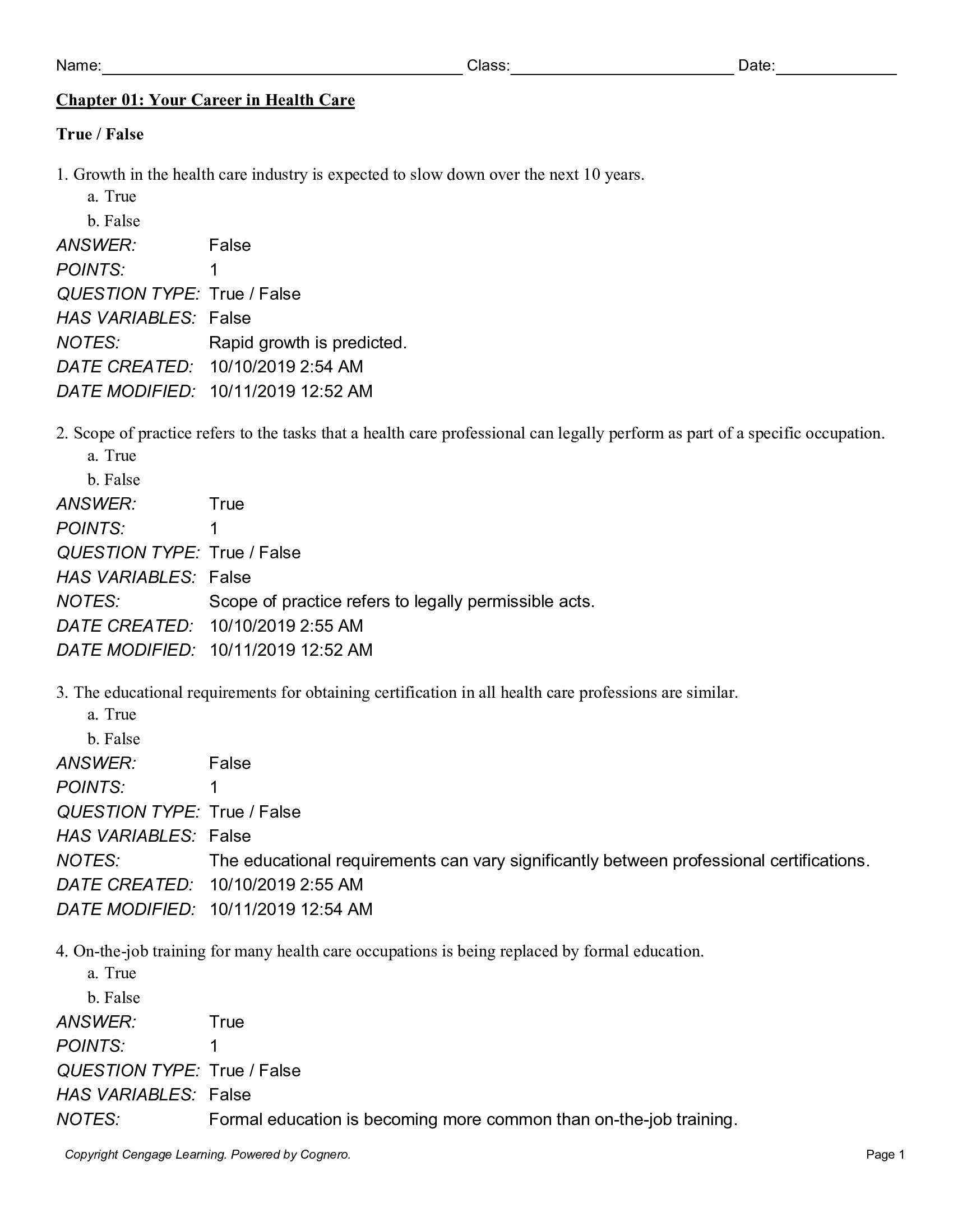 Test Bank for Introduction to Health Care 5th Edition by Haroun