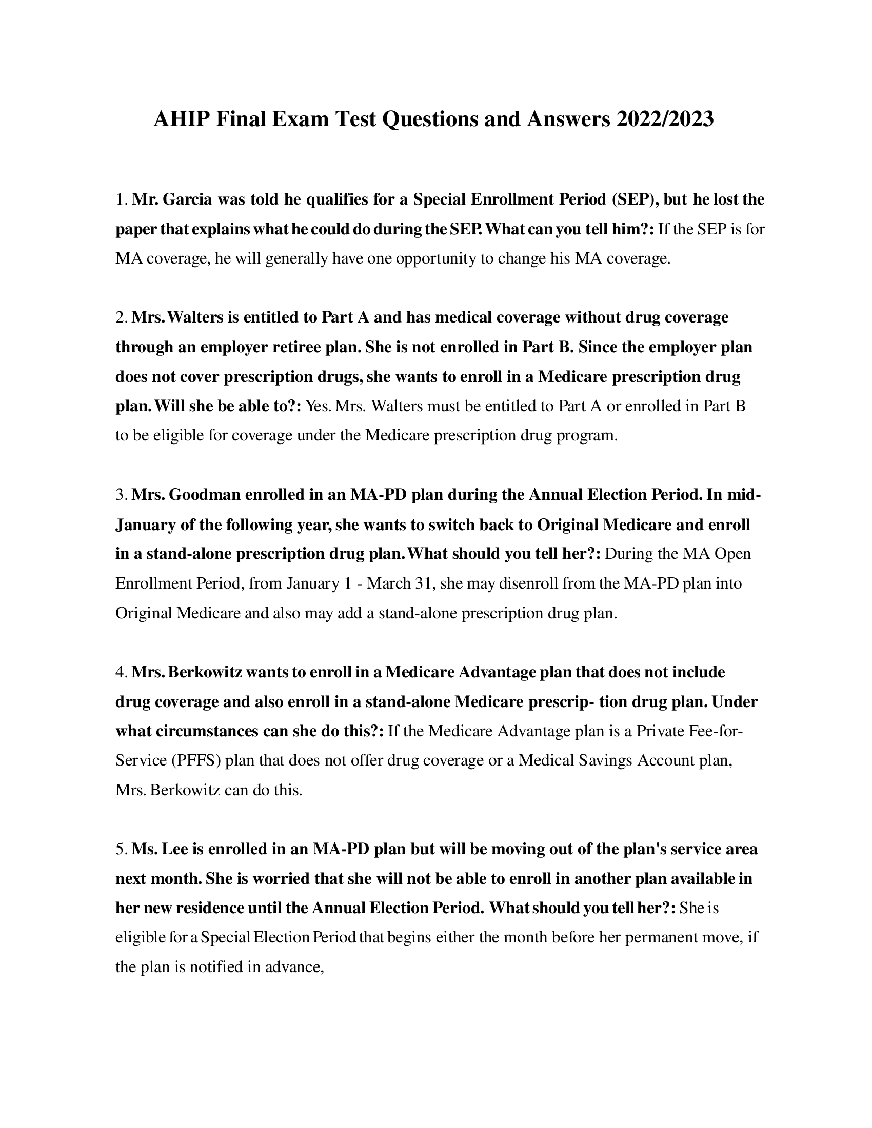 AHIP Final Exam Test Questions and Answers 2022