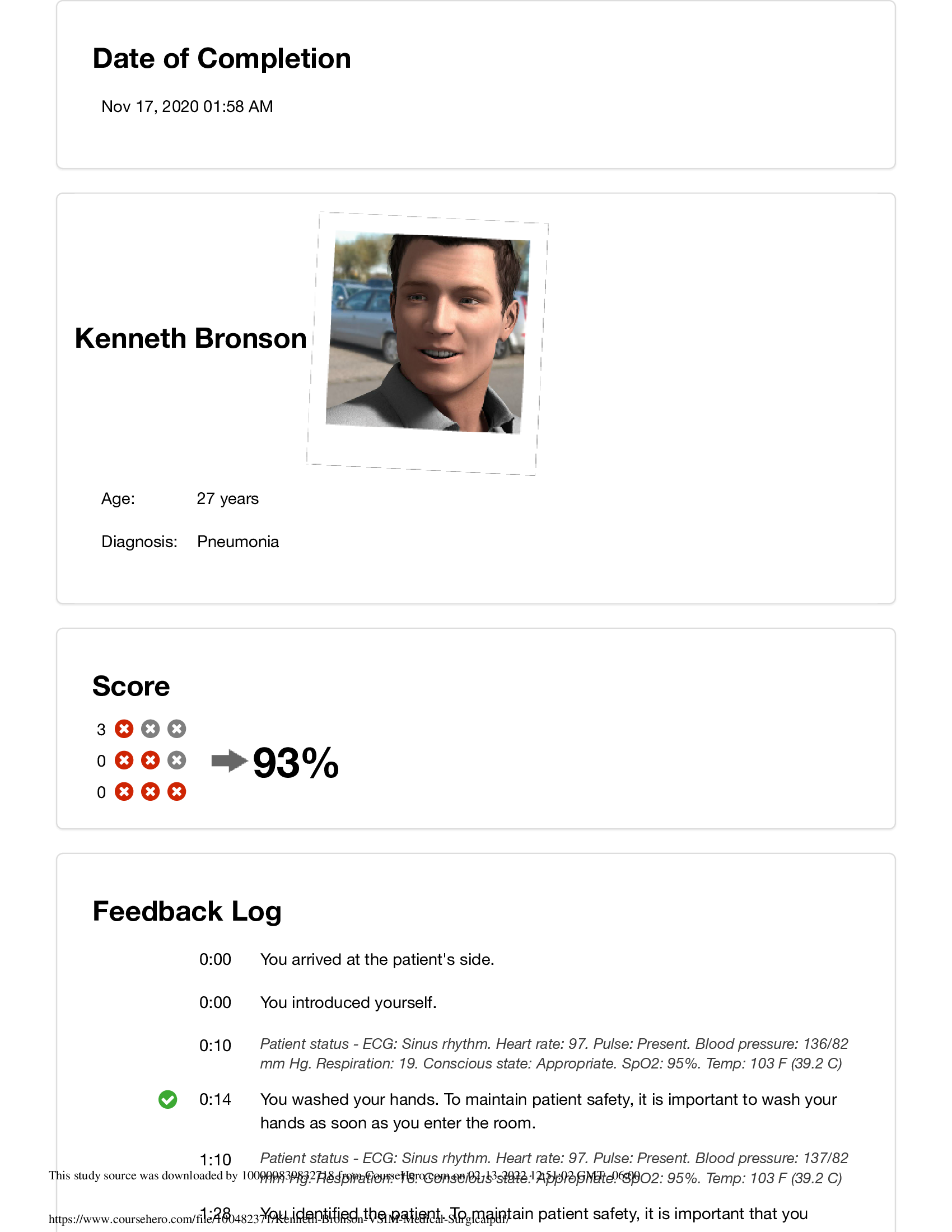 Kenneth Bronson vSim for Nursing  Medical-Surgical - Pneumonia Severe Reaction to Antibiotic
