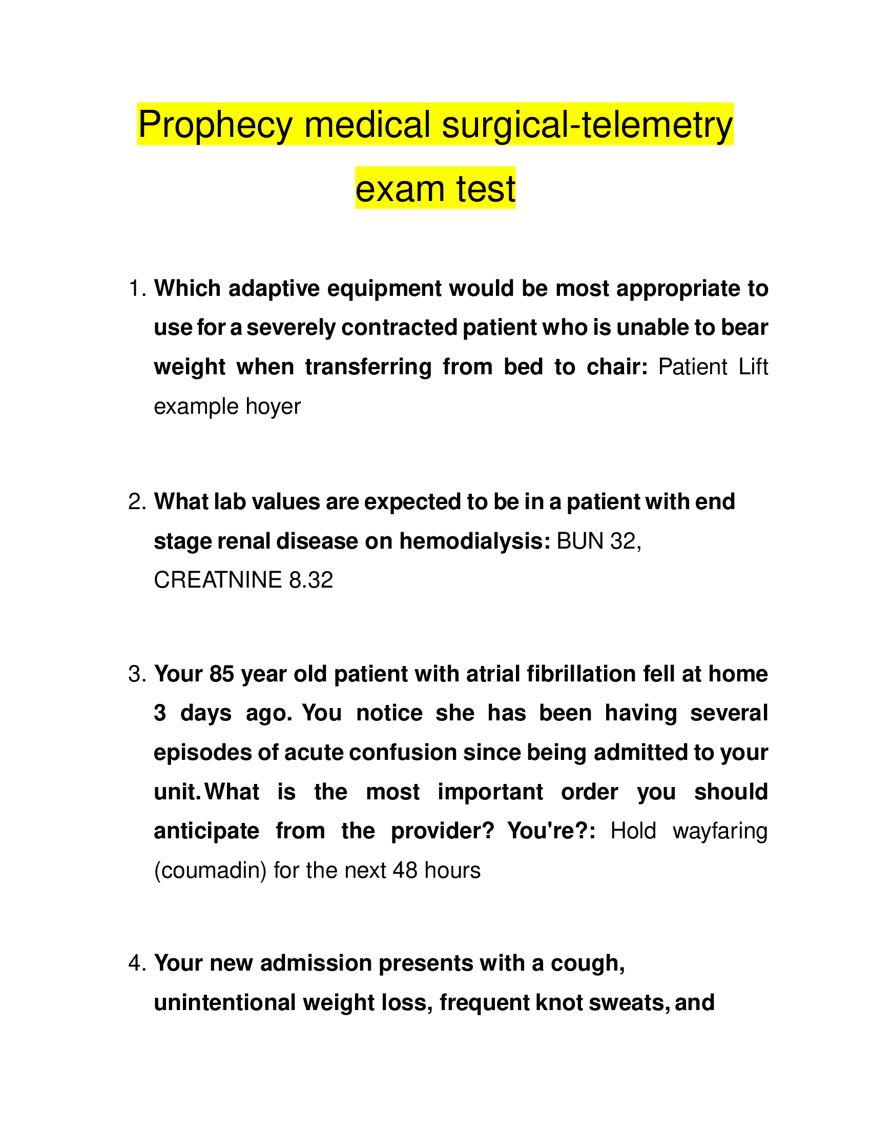 Prophecy medical surgical-telemetry exam test 2022