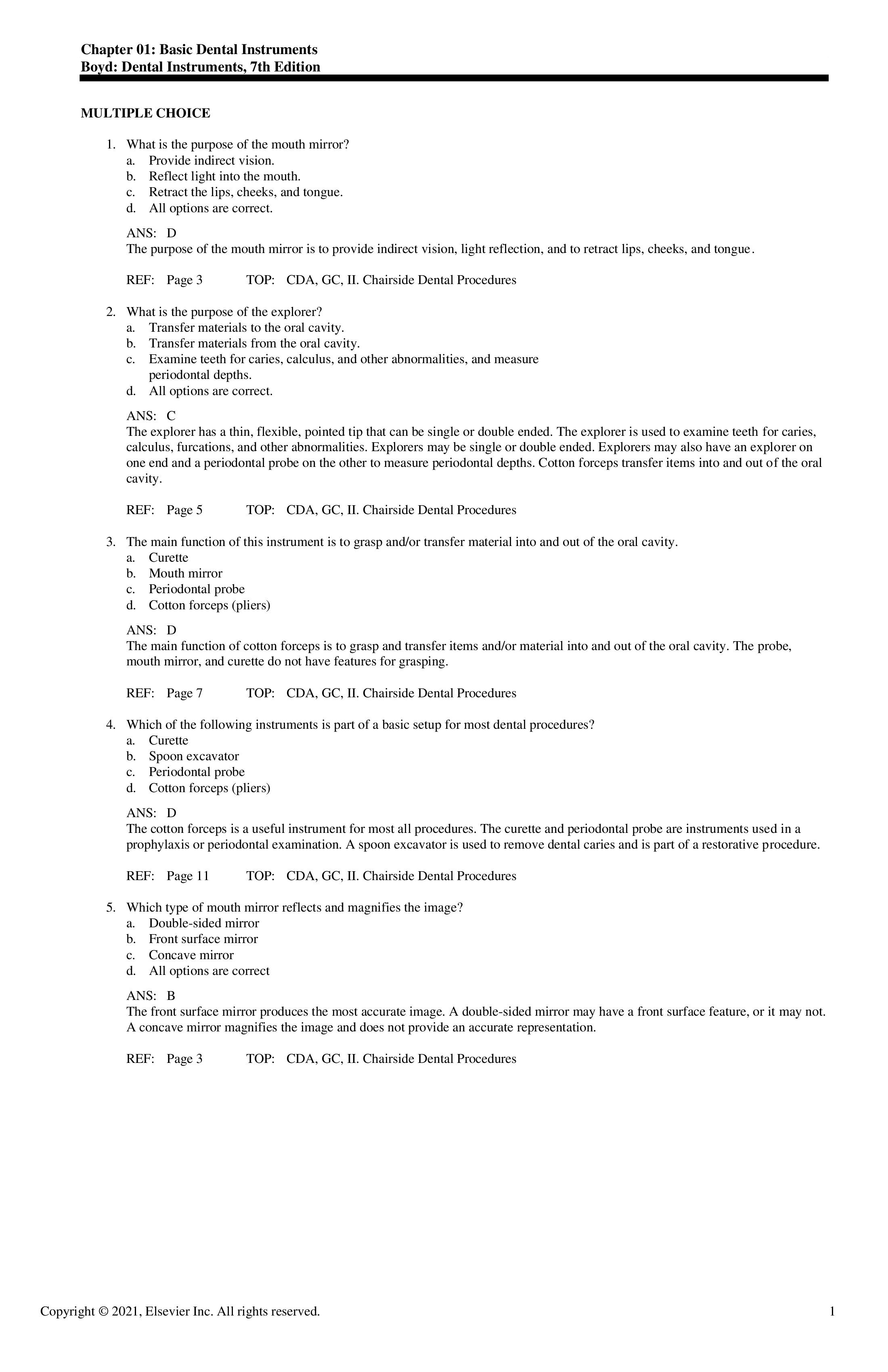 Test Bank for Dental Instruments 7th Edition by Boyd