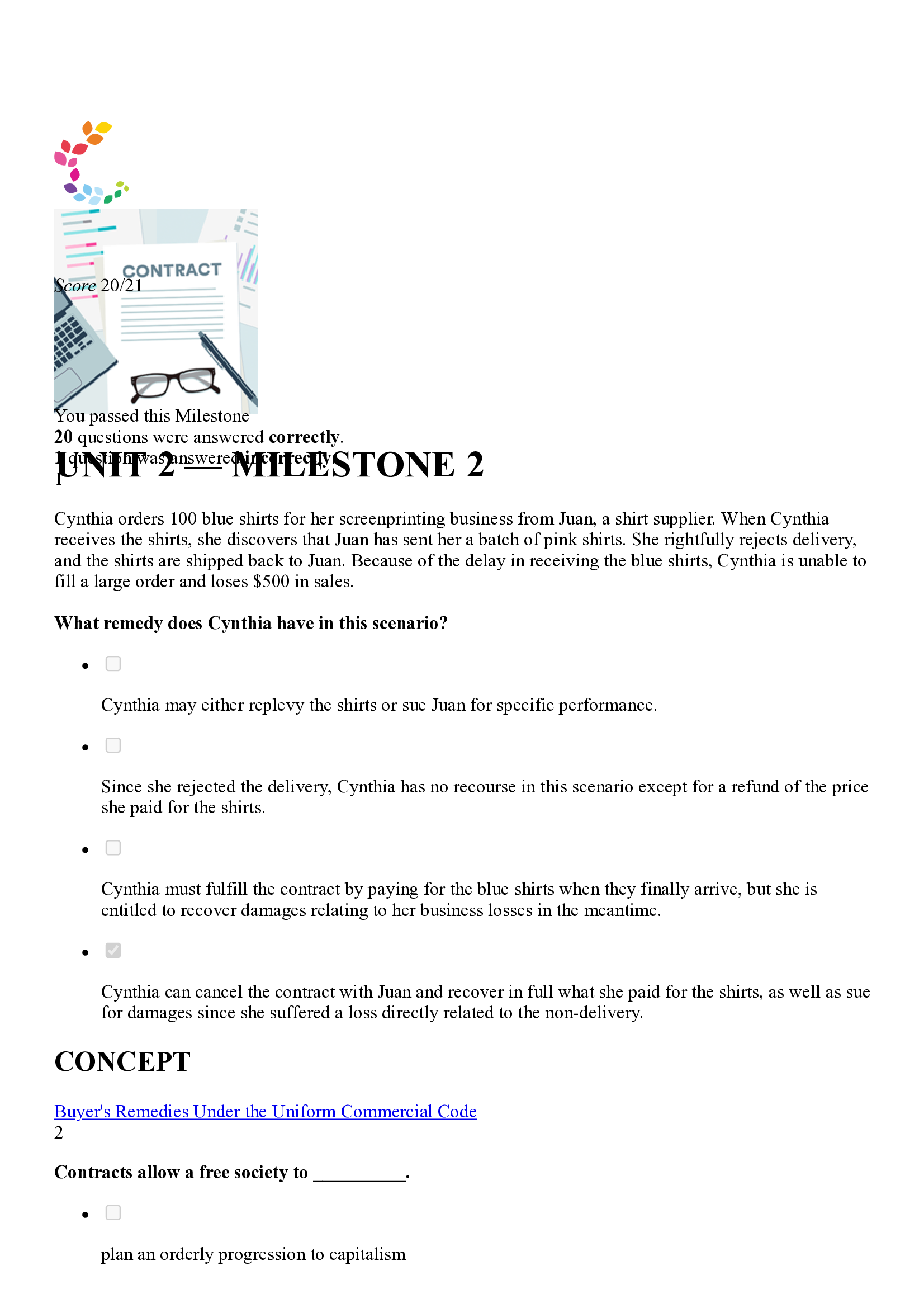 Sophia unit 2 business law milestone 2021