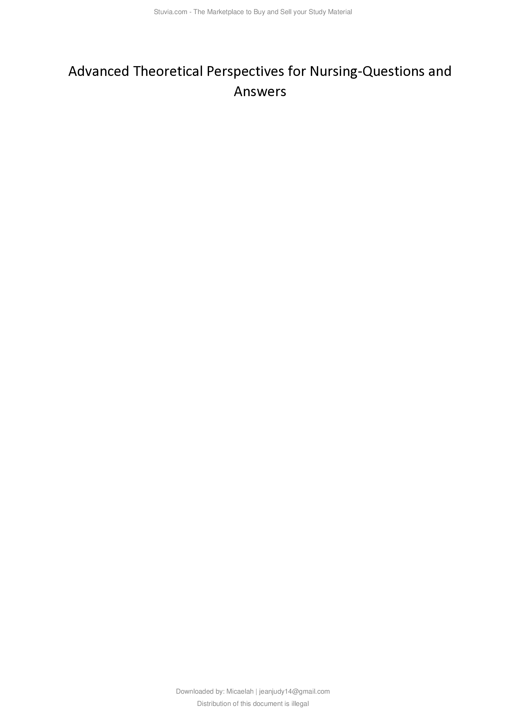 Advanced Theoretical Perspectives for Nursing-Questions and Answers