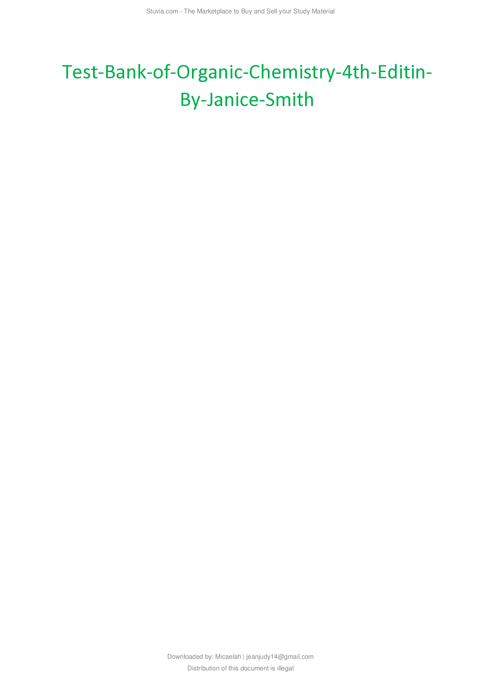 Test Bank of Organic Chemistry 4th Edition By Janice Smith