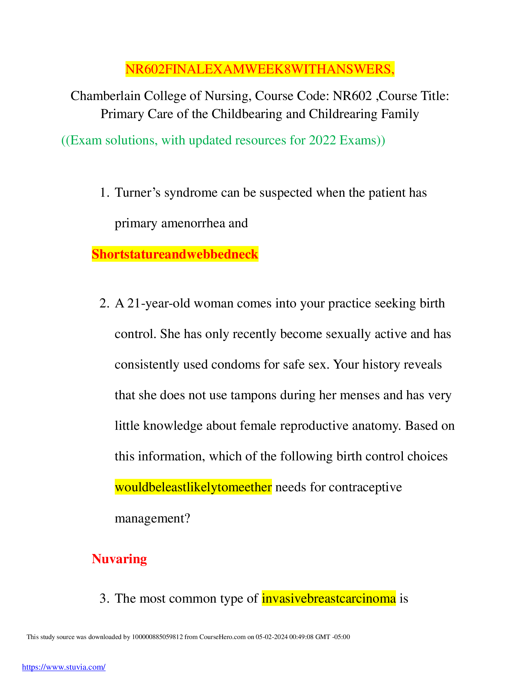 NR 602 Final Exam Week 8 with Answers 2026