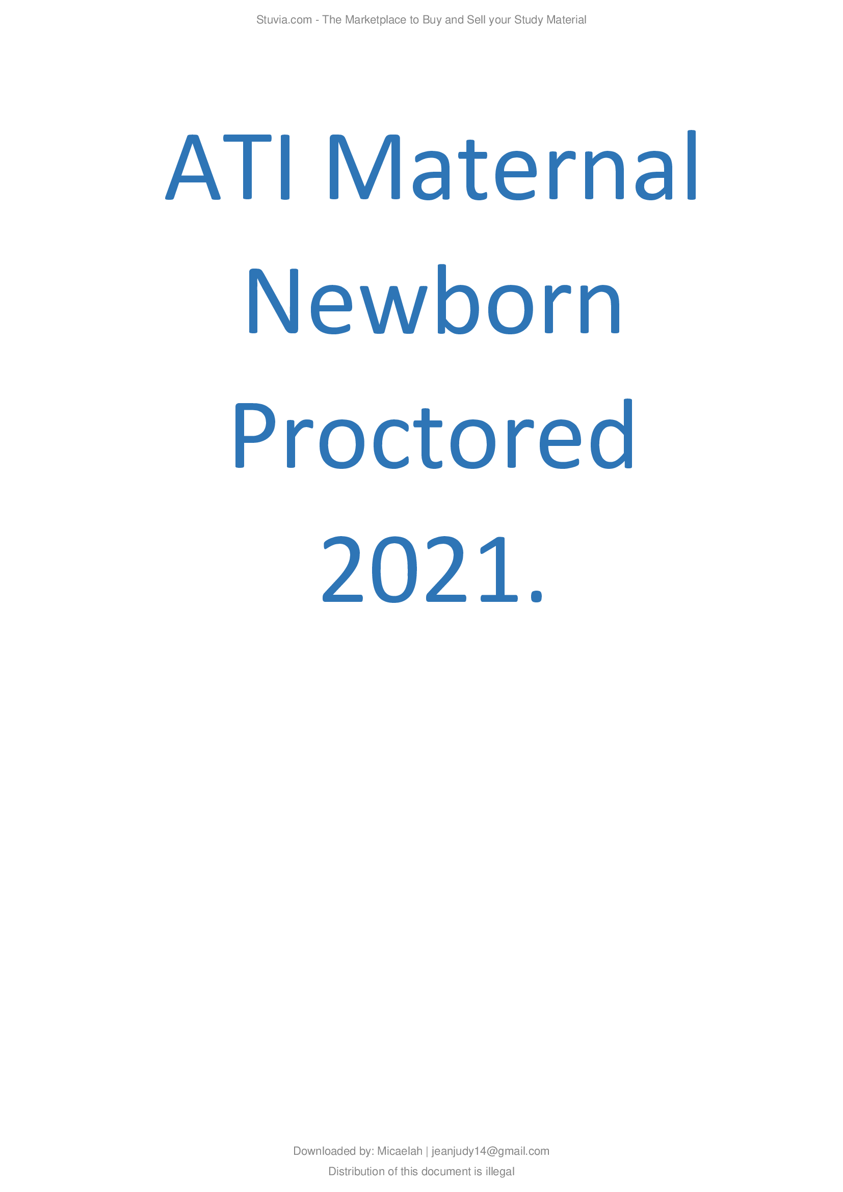 ATI Maternal Newborn Proctored Exam 2021