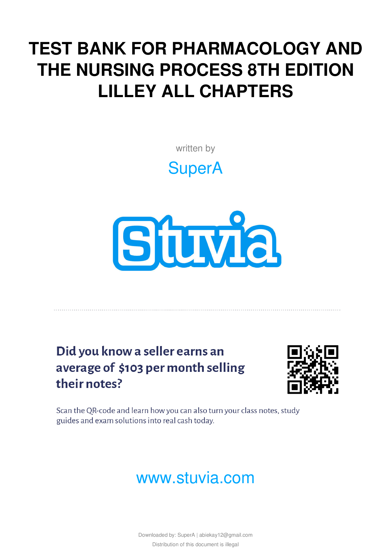 TEST BANK FOR PHARMACOLOGY AND THE NURSING PROCESS 8TH EDITION LILLEY.