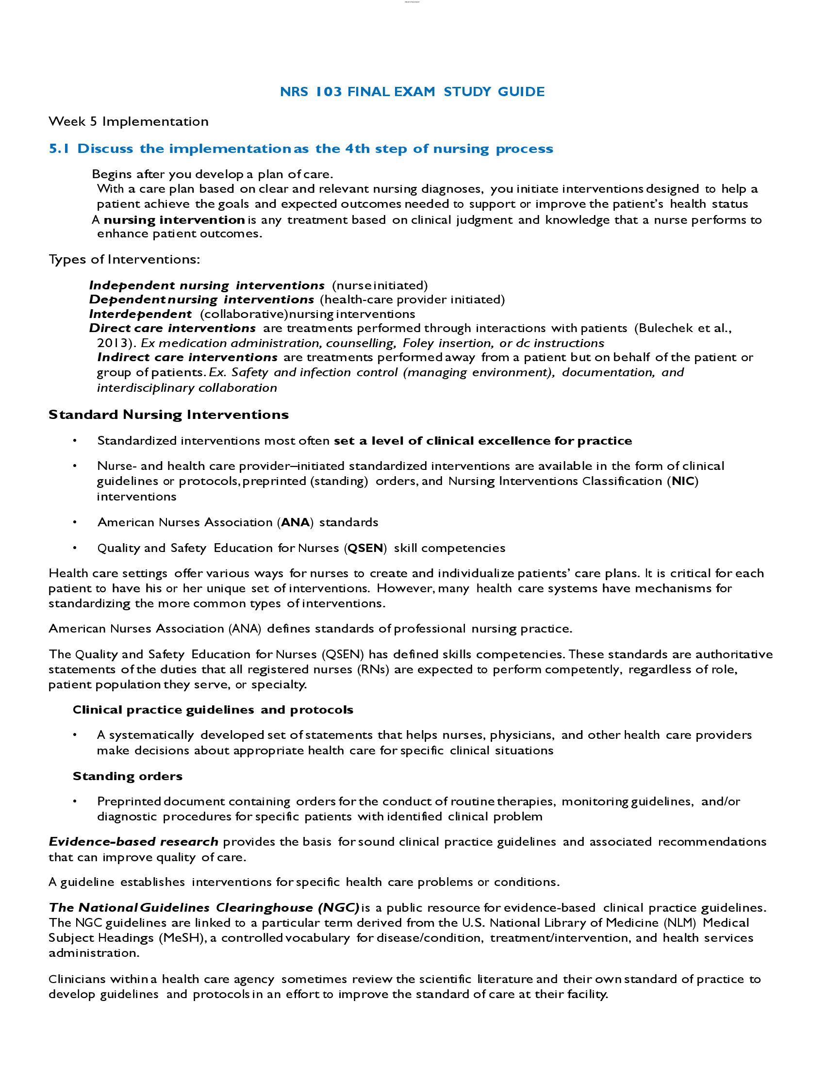 NRS 103 FINAL EXAM  STUDY GUIDE