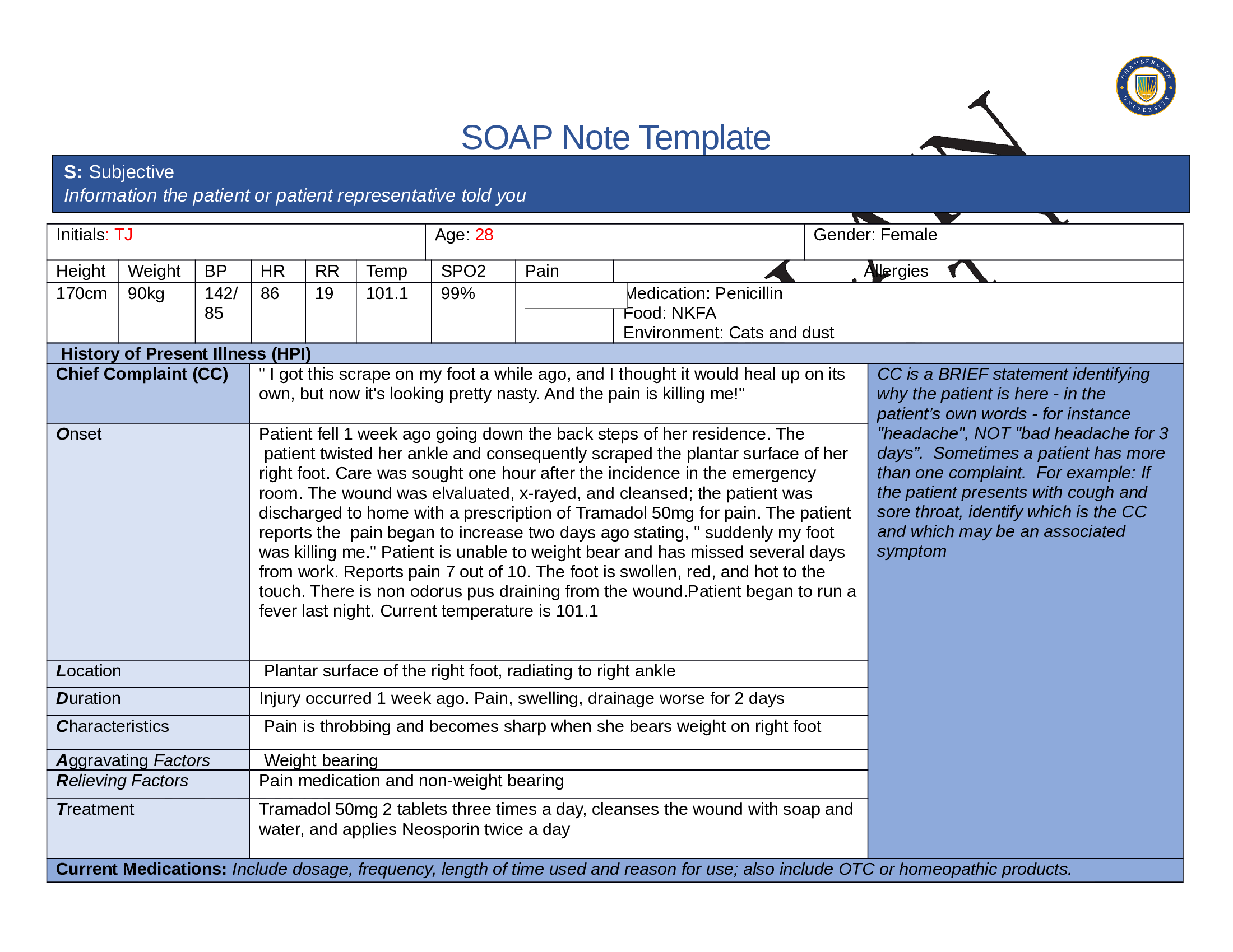 NR 509 Brown Susan Week 1 Soap Note
