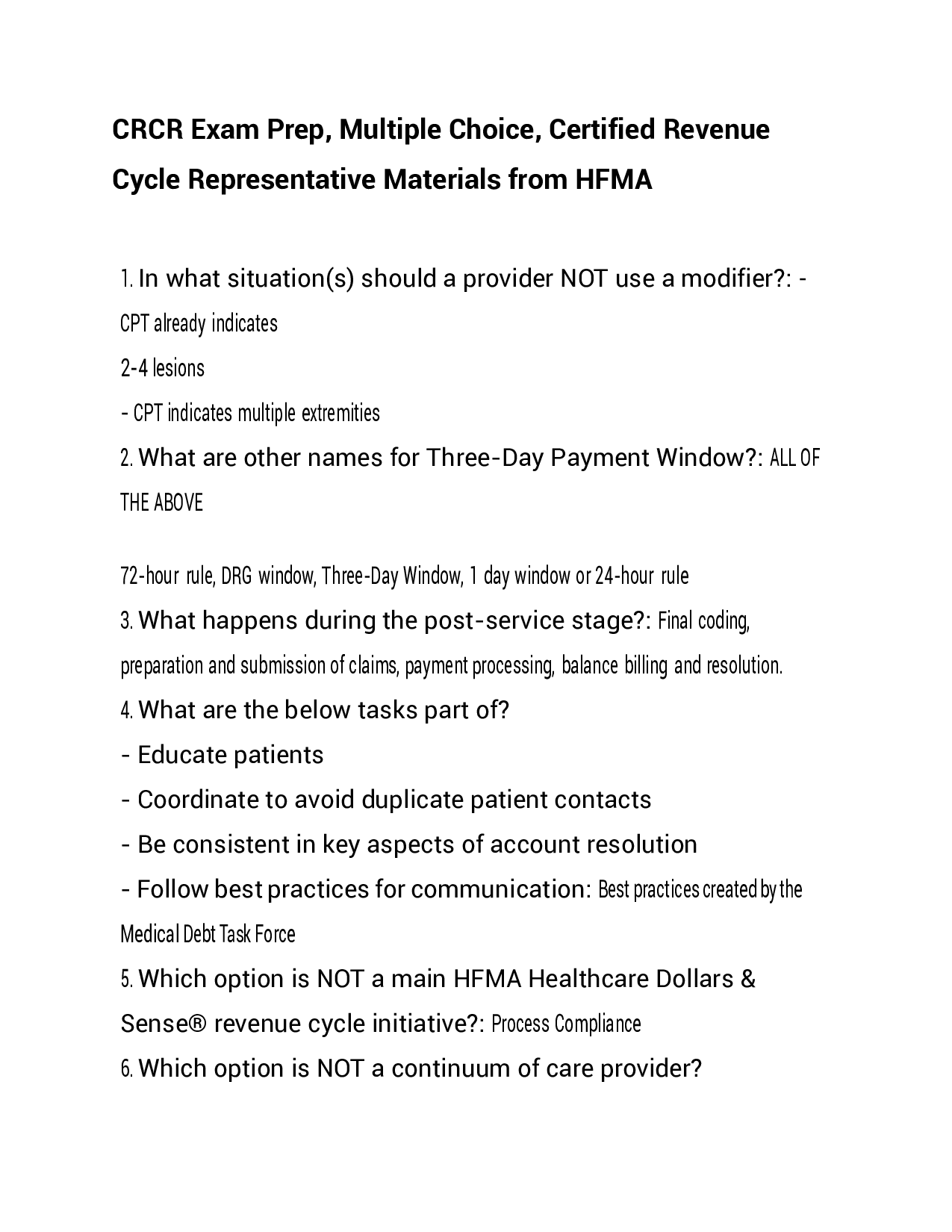 CRCR Exam Questions and Answers 2026 | Certified Revenue Cycle Representative (HFMA)