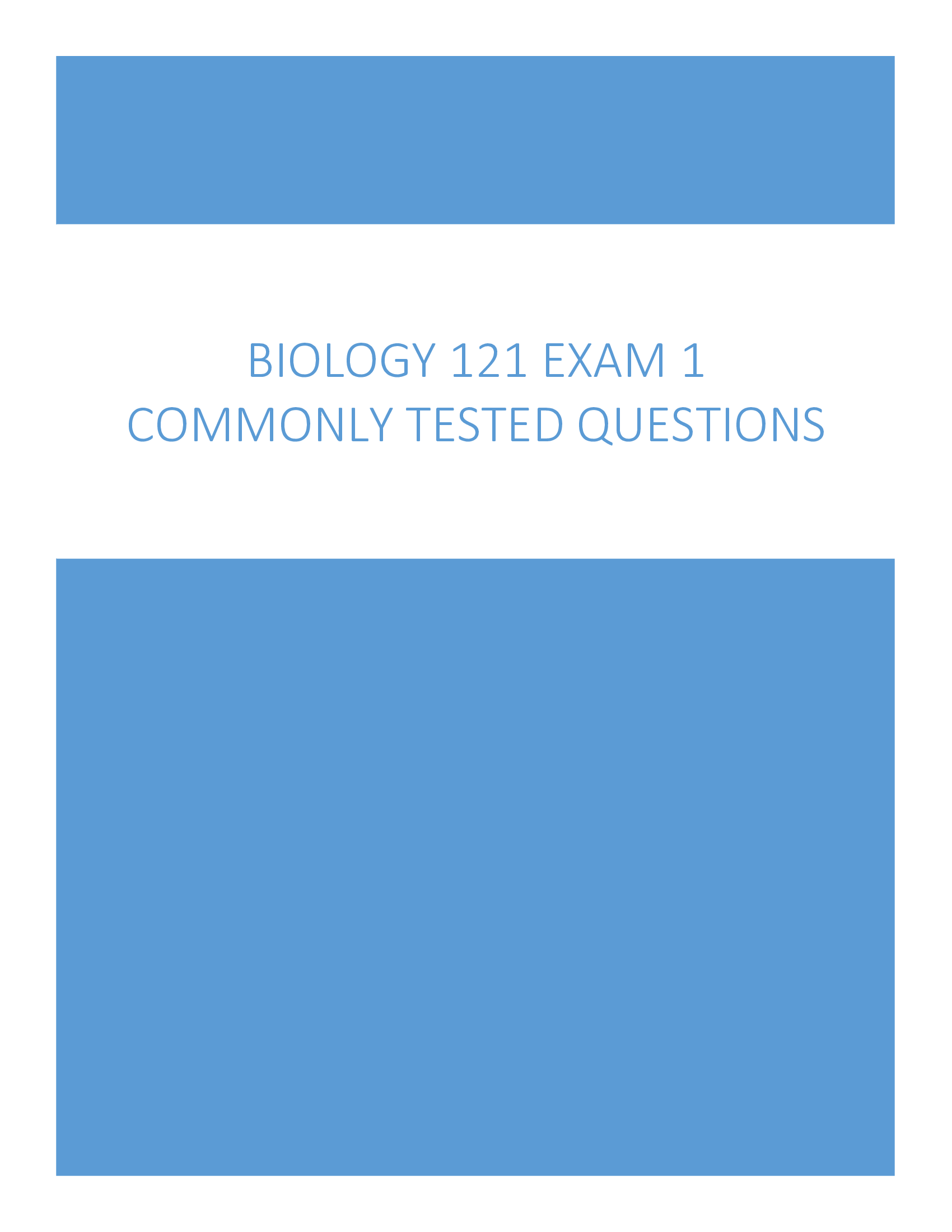 Biology 121 Exam 1 Commonly Tested Questions