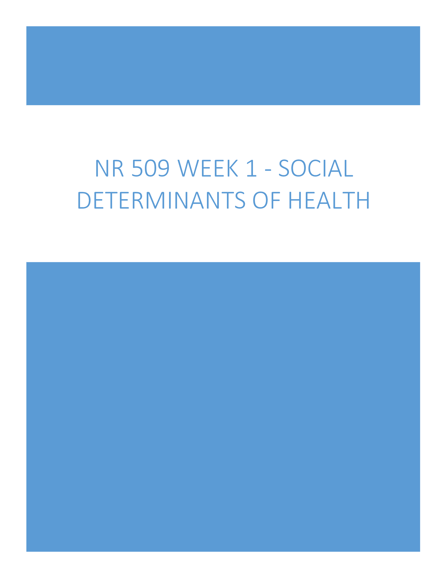 NR 509 Week 1 - Social determinants of health