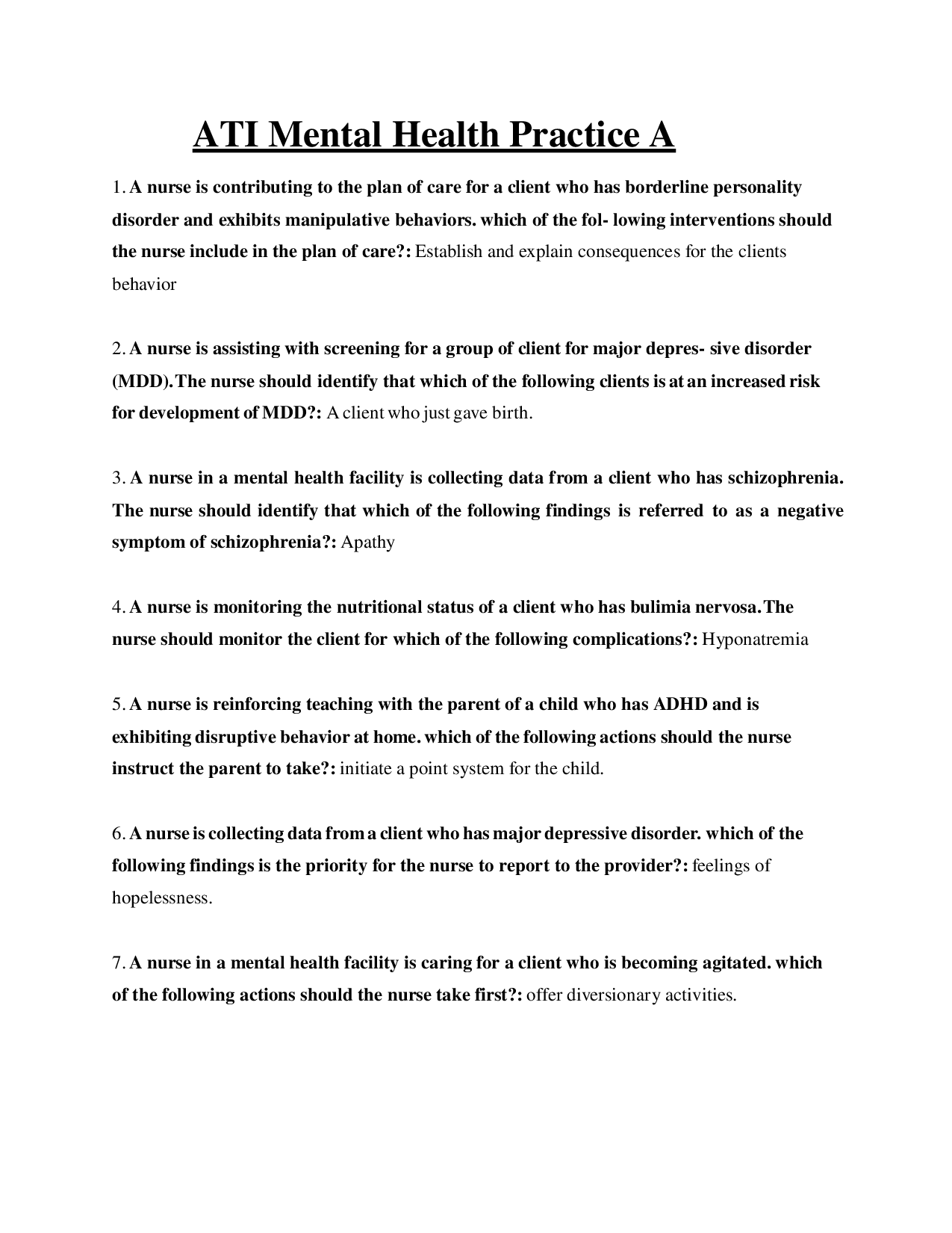 ATI Mental Health Practice A & B 2026 | 100+ Verified Q&A | Level 3 Study Guide & Rationales