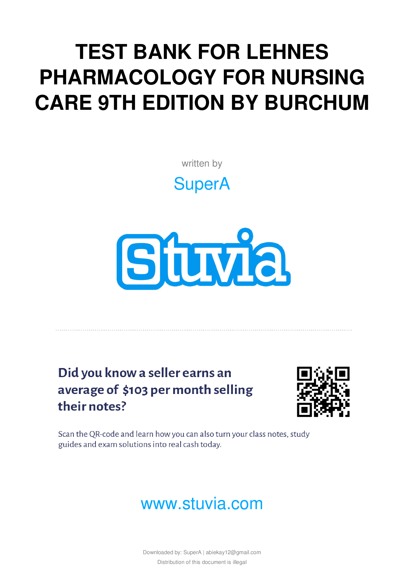 Test Bank For Lehne's Pharmacology for Nursing Care 9th Edition BY Burchum