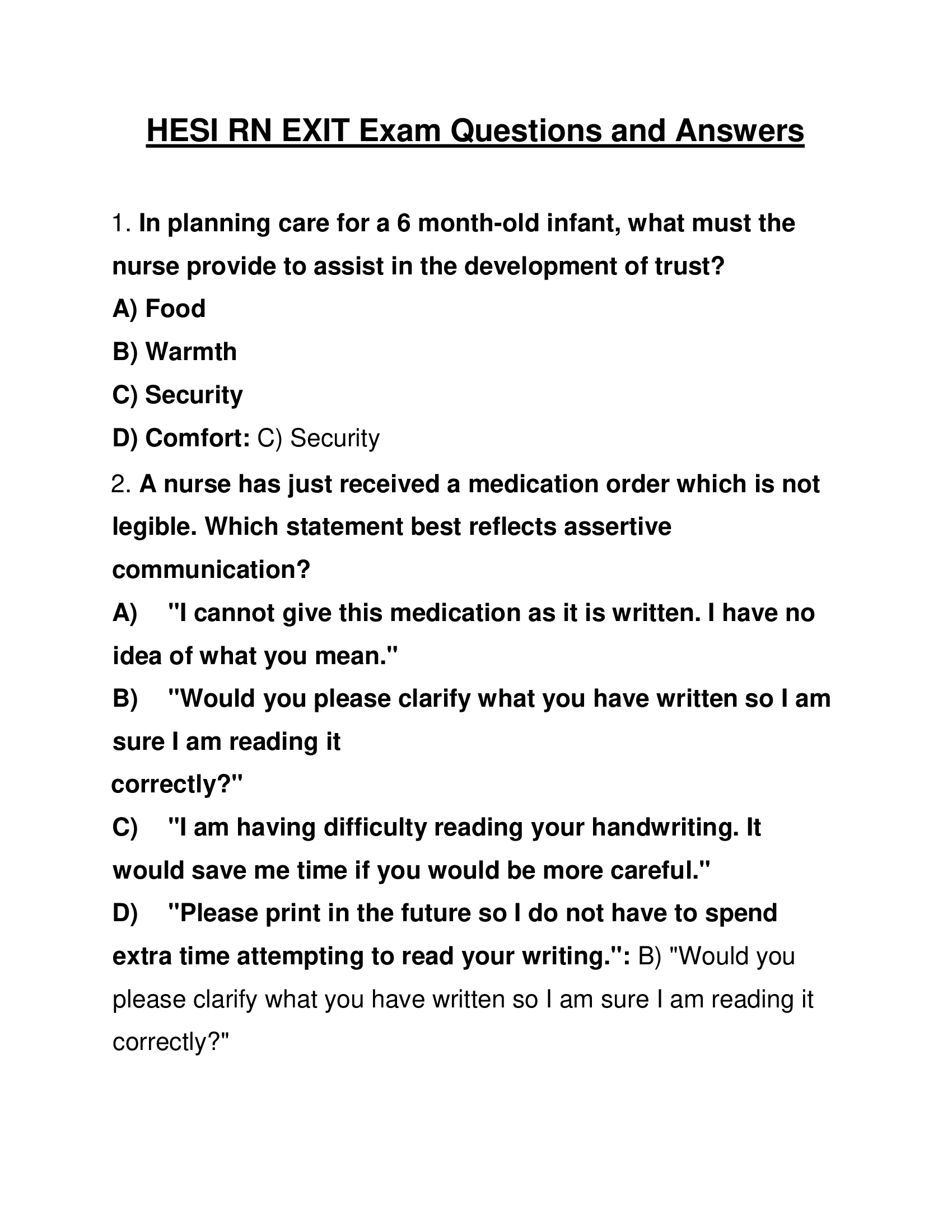 HESI RN EXIT Exam Questions and Answers 2023