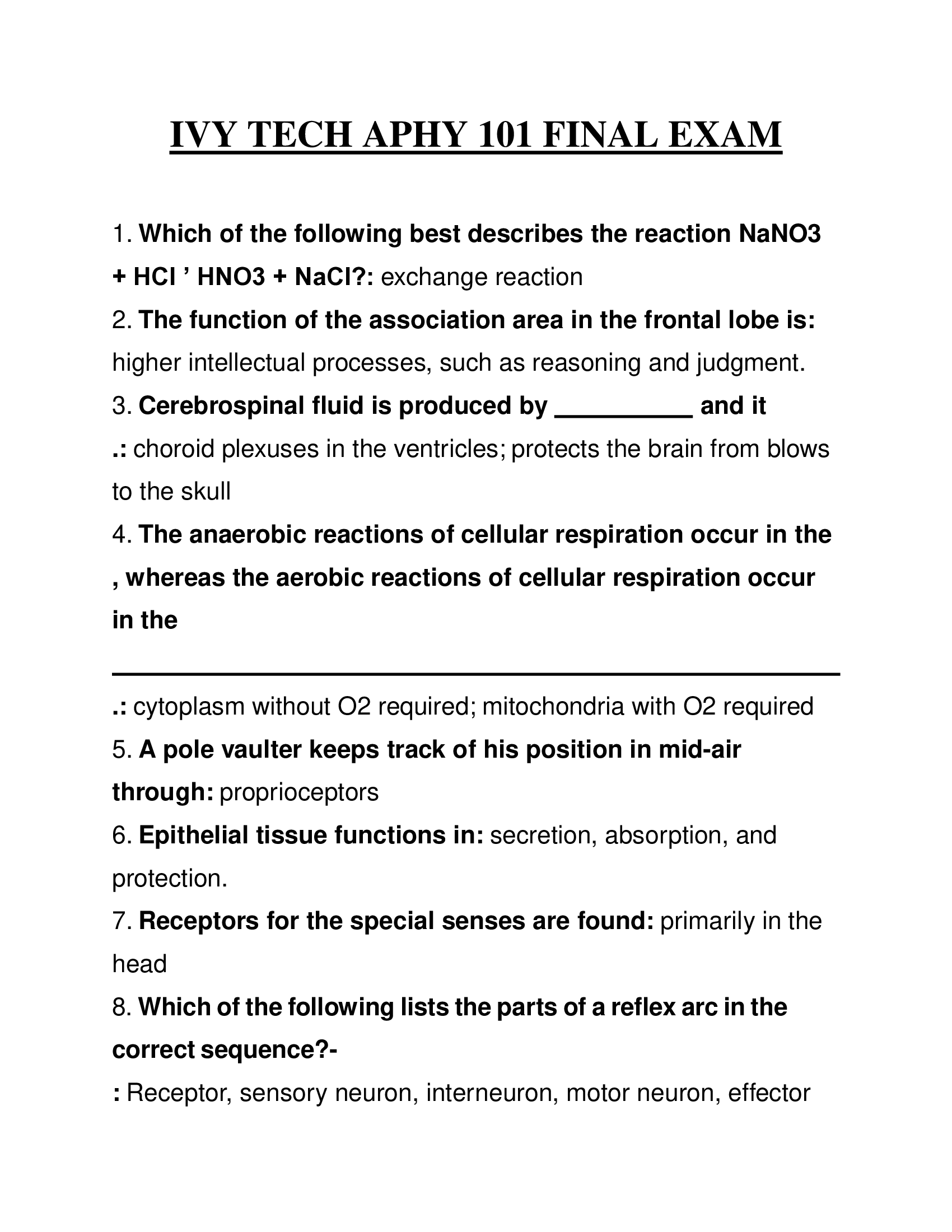 IVY TECH APHY 101 Final Exam 2024 Questions with Solutions