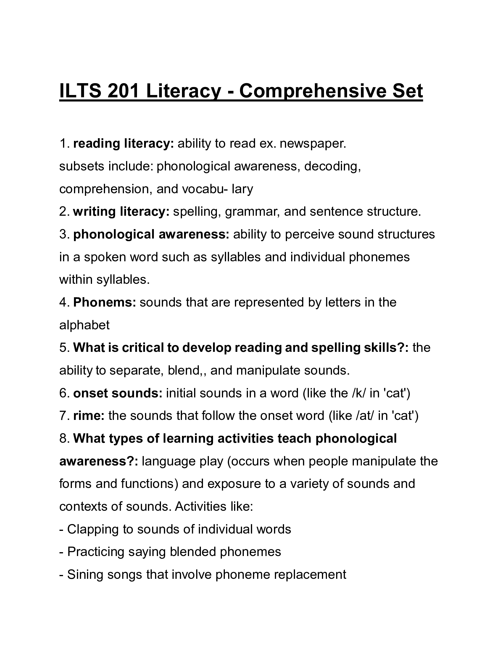 ILTS 201 Literacy  Comprehensive Set, 2026 Exam Questions and Answers